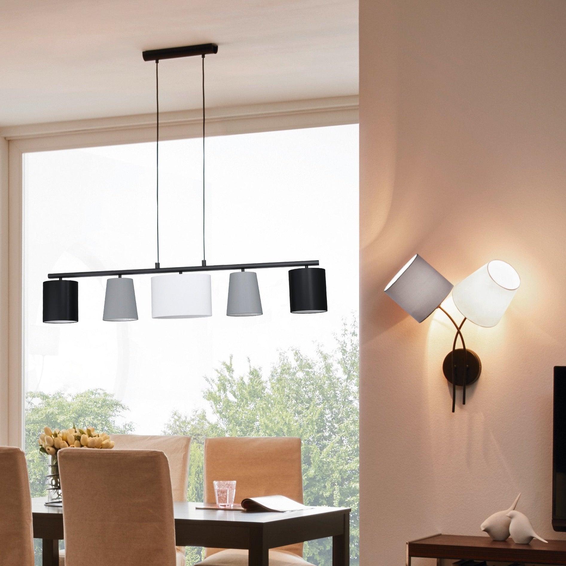 eglo almeida 1 5 light grey white fabric shade pendant living room image