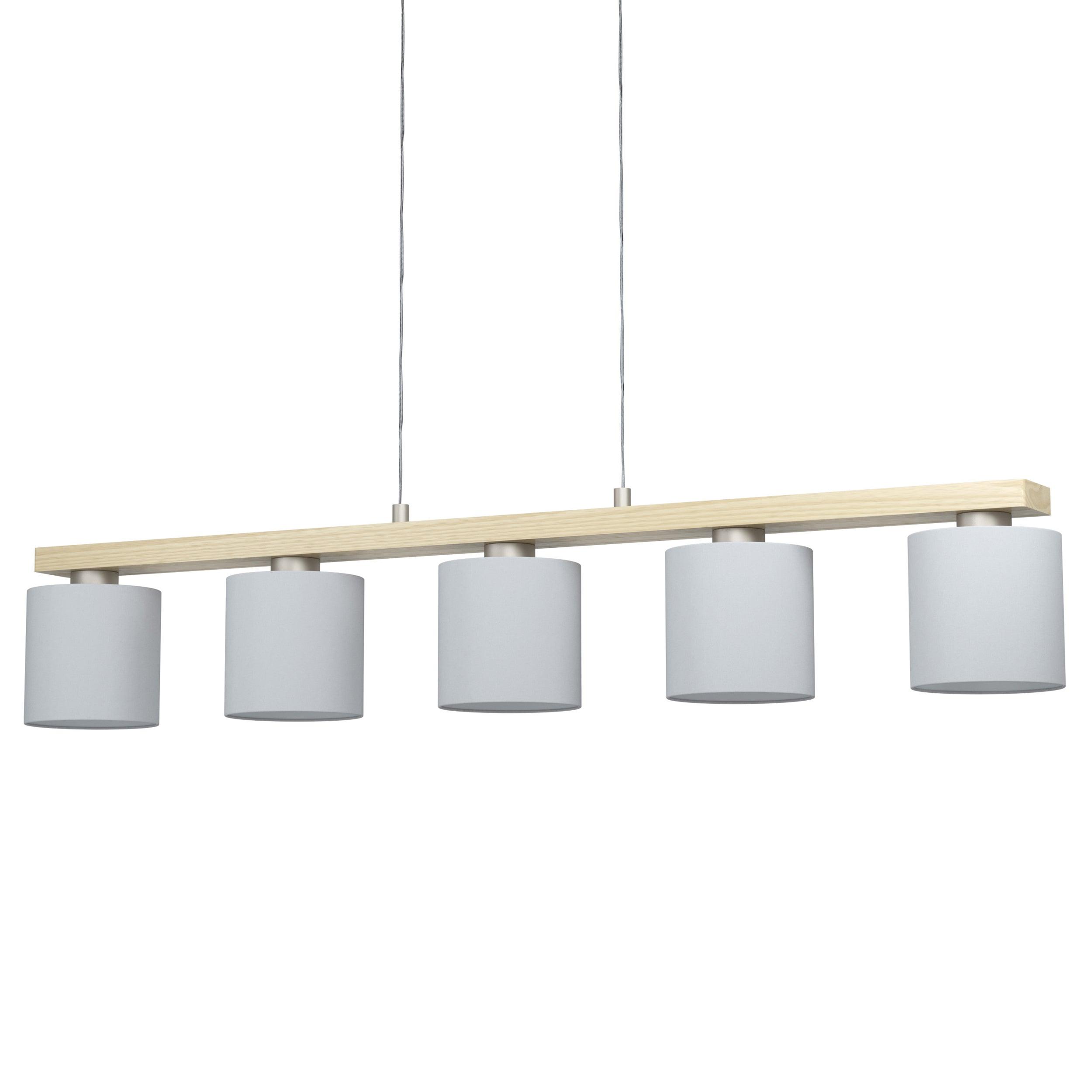 eglo castralvo 5 light wood bar ceiling pendant white fabric shades Kitchen Lighting Close Up