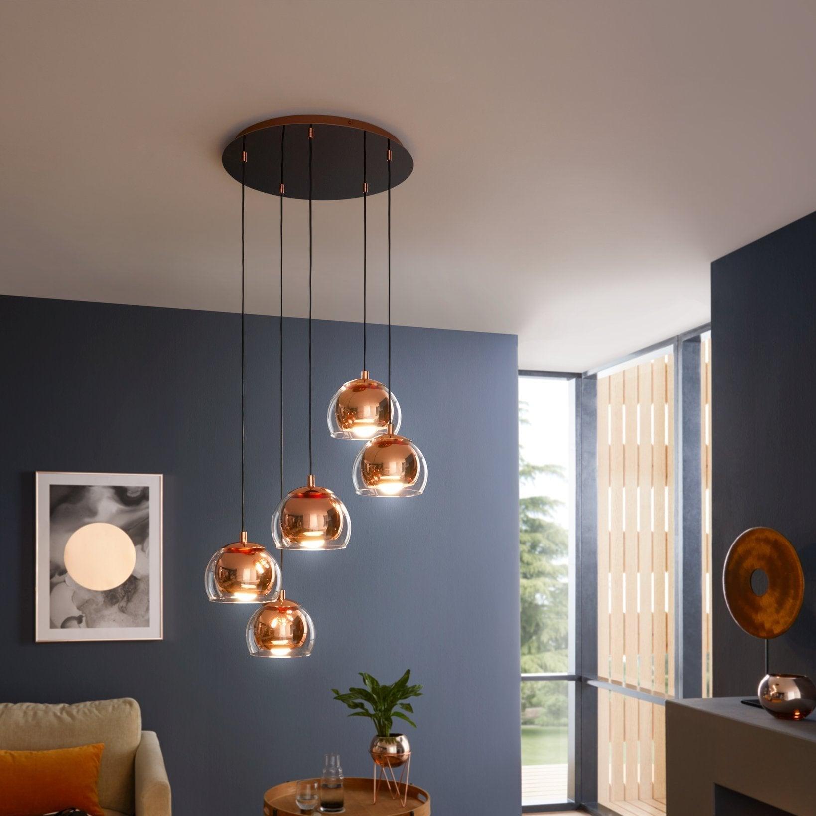 eglo rocamar 1 5 light clear glass copper ceiling pendant