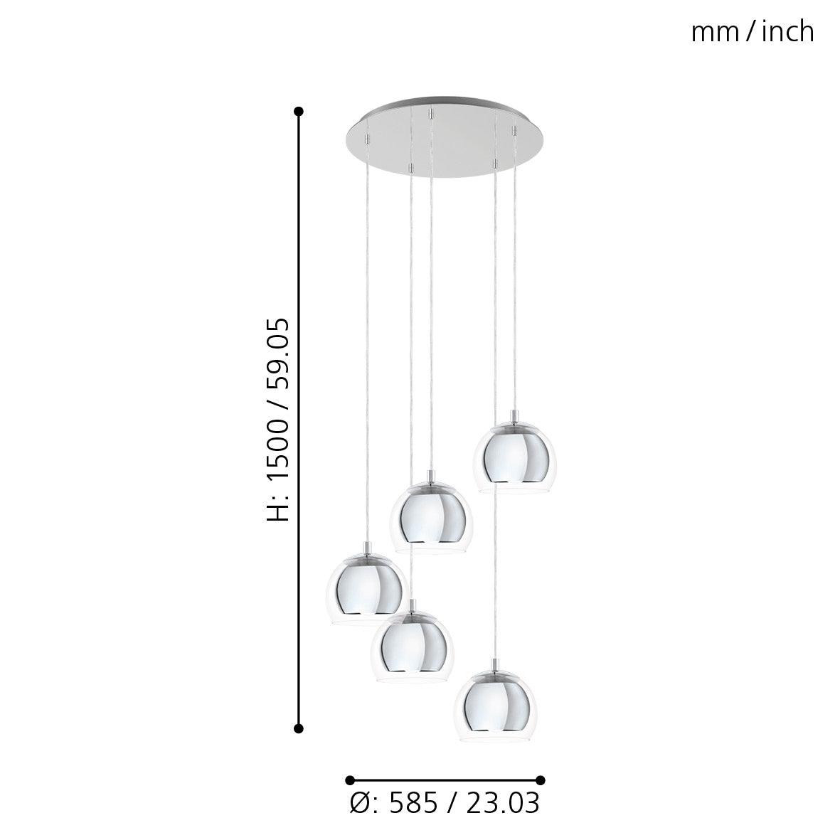 eglo rocamar 1 6 light clear glass chrome ceiling pendant living room close up