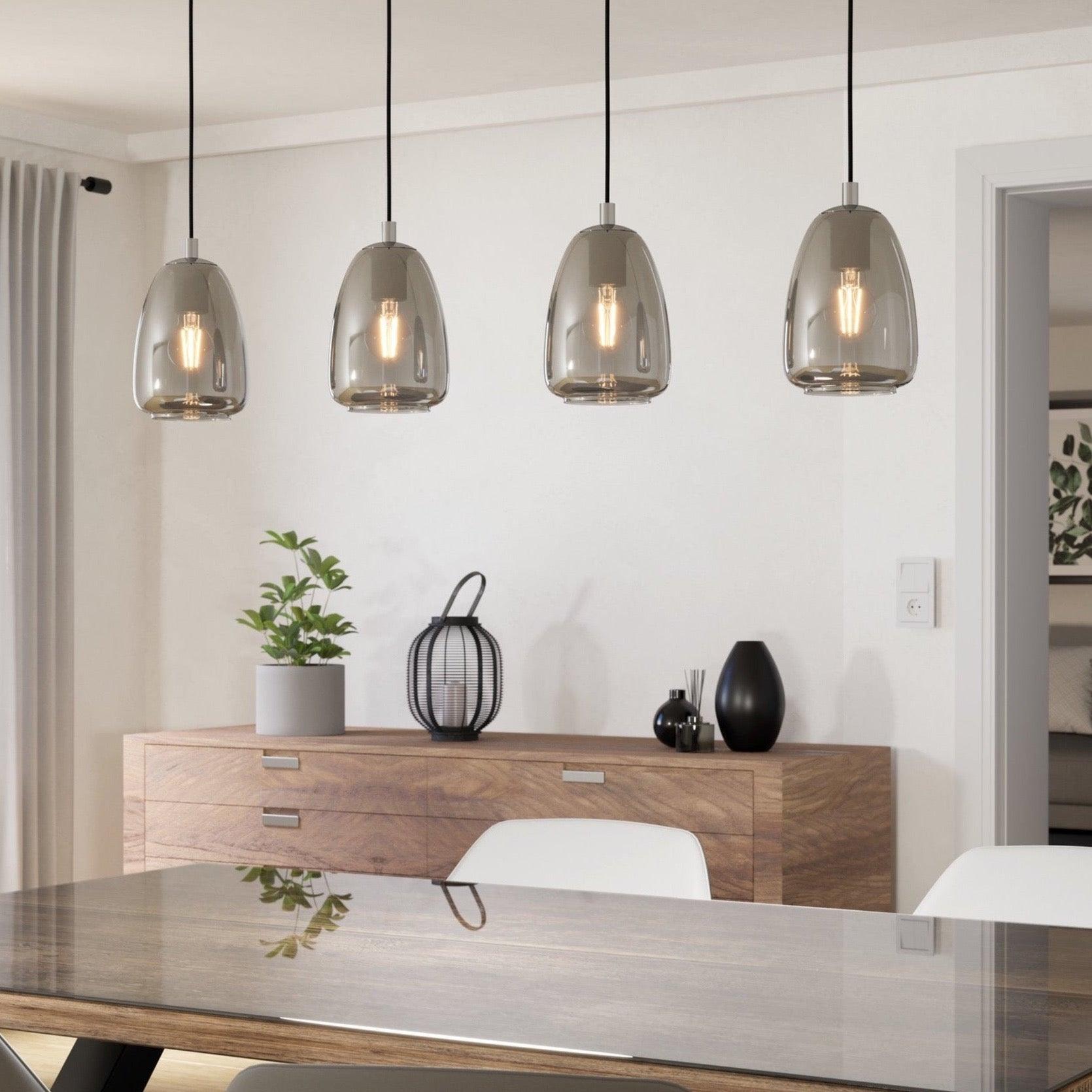 eglo alobrase 4 light chrome smoked black glass ceiling pendant