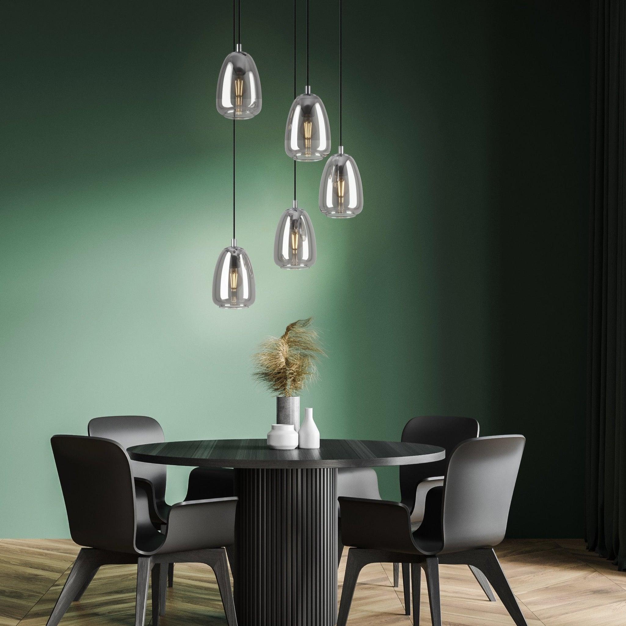 eglo alobrase 5 light chrome smoked black glass ceiling pendant