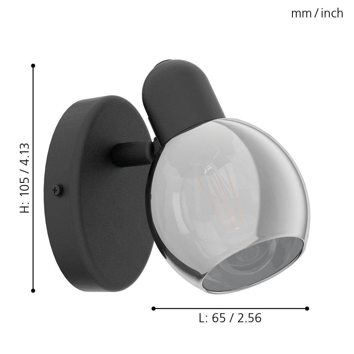 eglo pollica black smoked glass wall spotlight living room close up