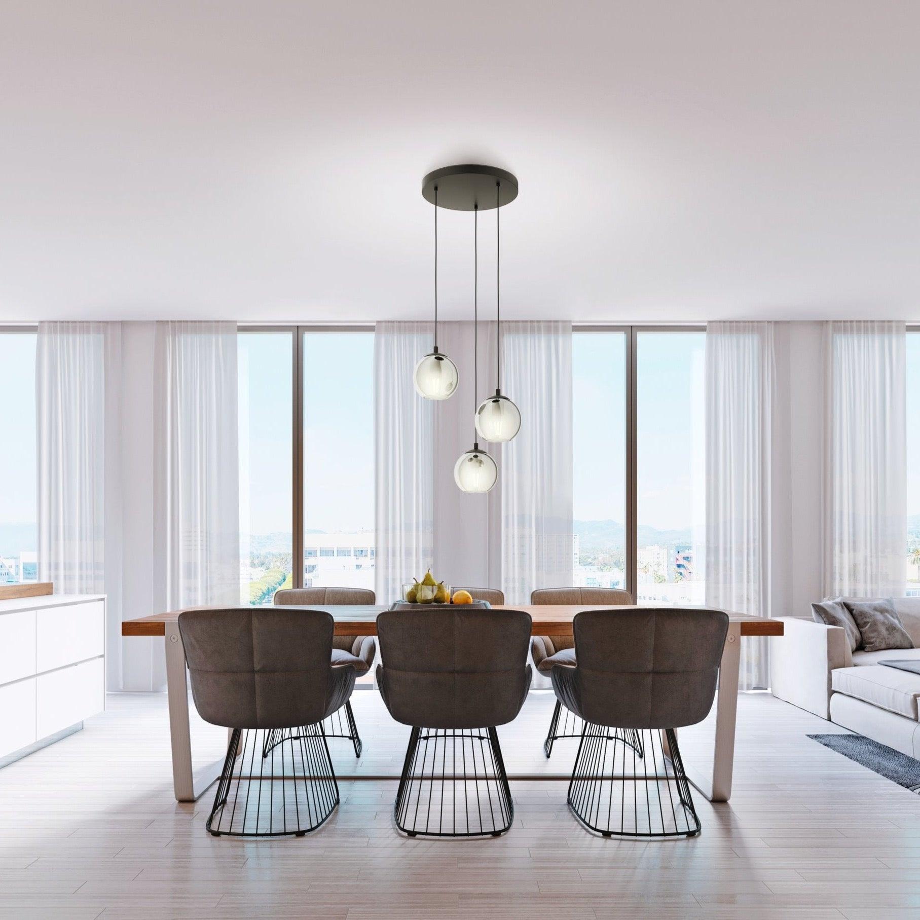 eglo ariscani black steel vaporised glass 3 light pendant