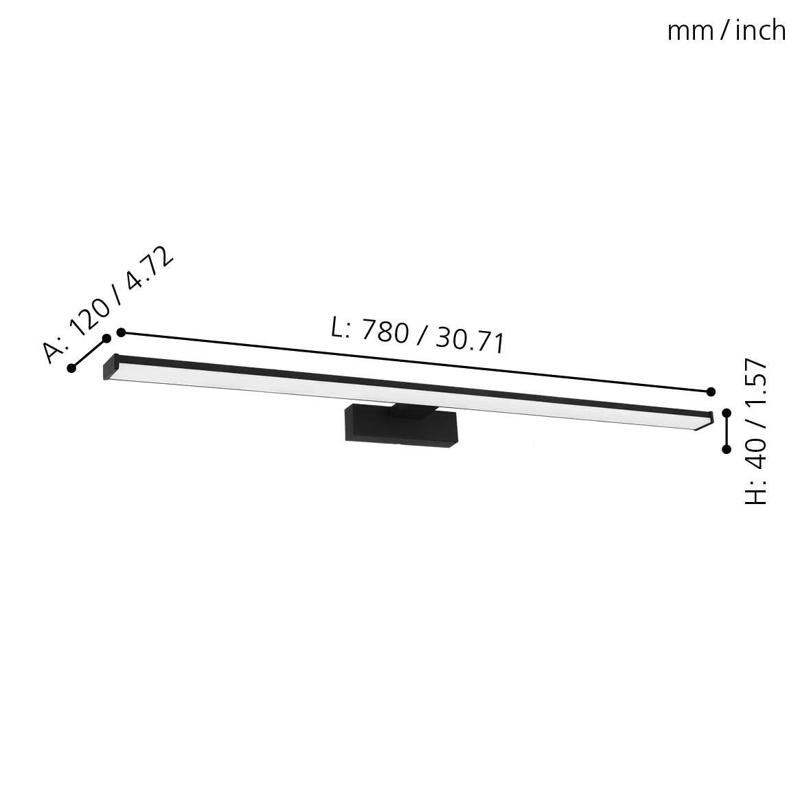 eglo pandella 1 ip44 black led bathroom wall mirror light 78cm living room close up