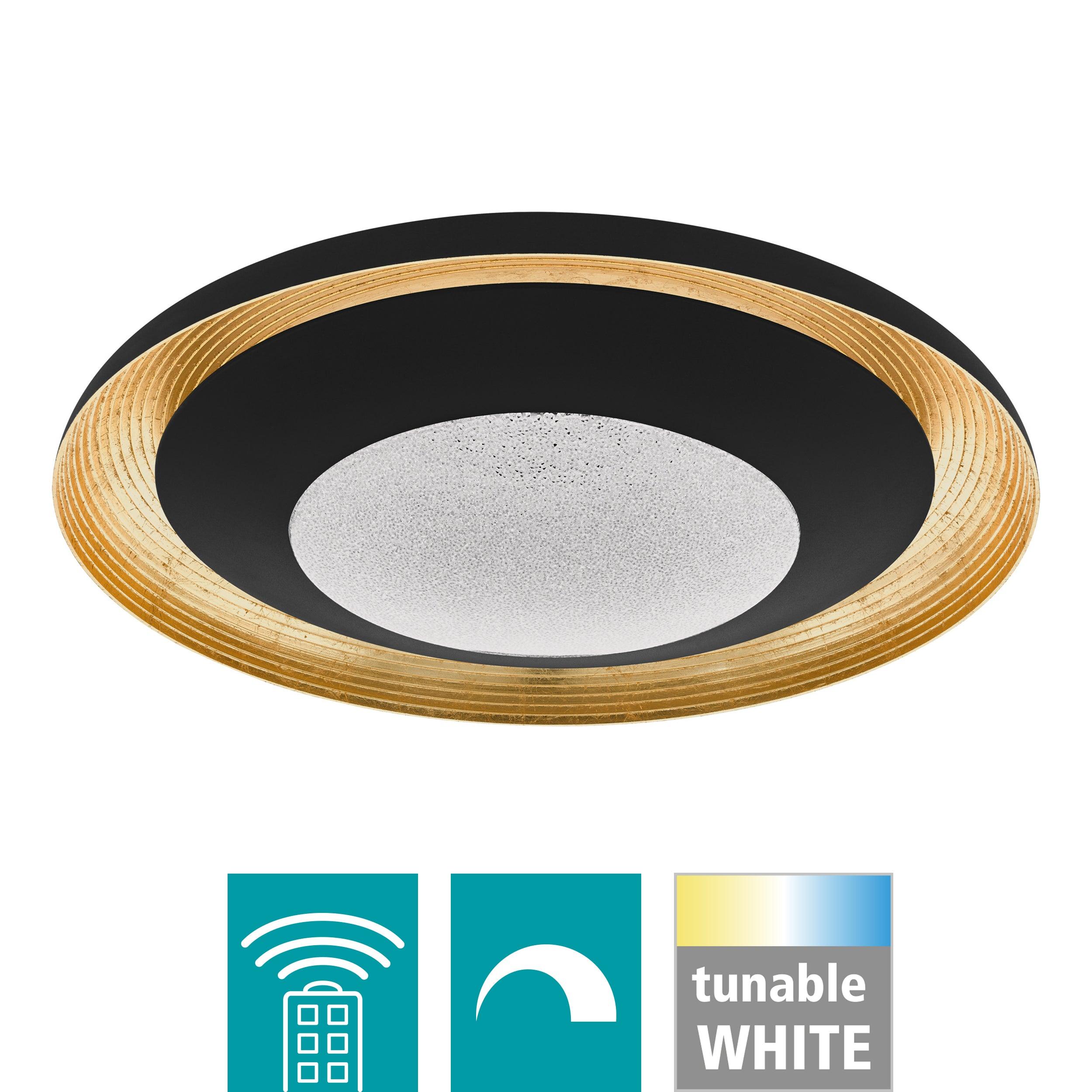 eglo canicosa 2 black gold round led flush 76 5cm living room close up