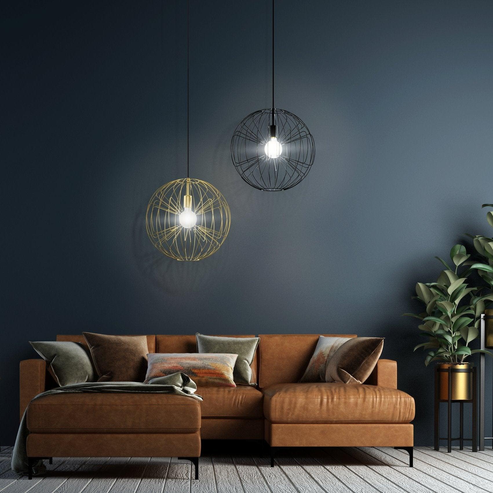 eglo okinzuri brass spherical wire frame ceiling pendant living room image