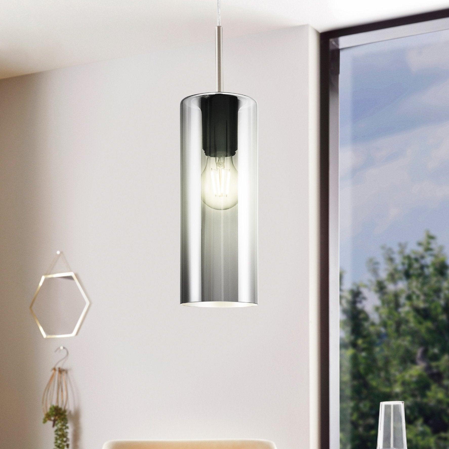 eglo selvino cylindrical smoked black glass ceiling pendant living room image