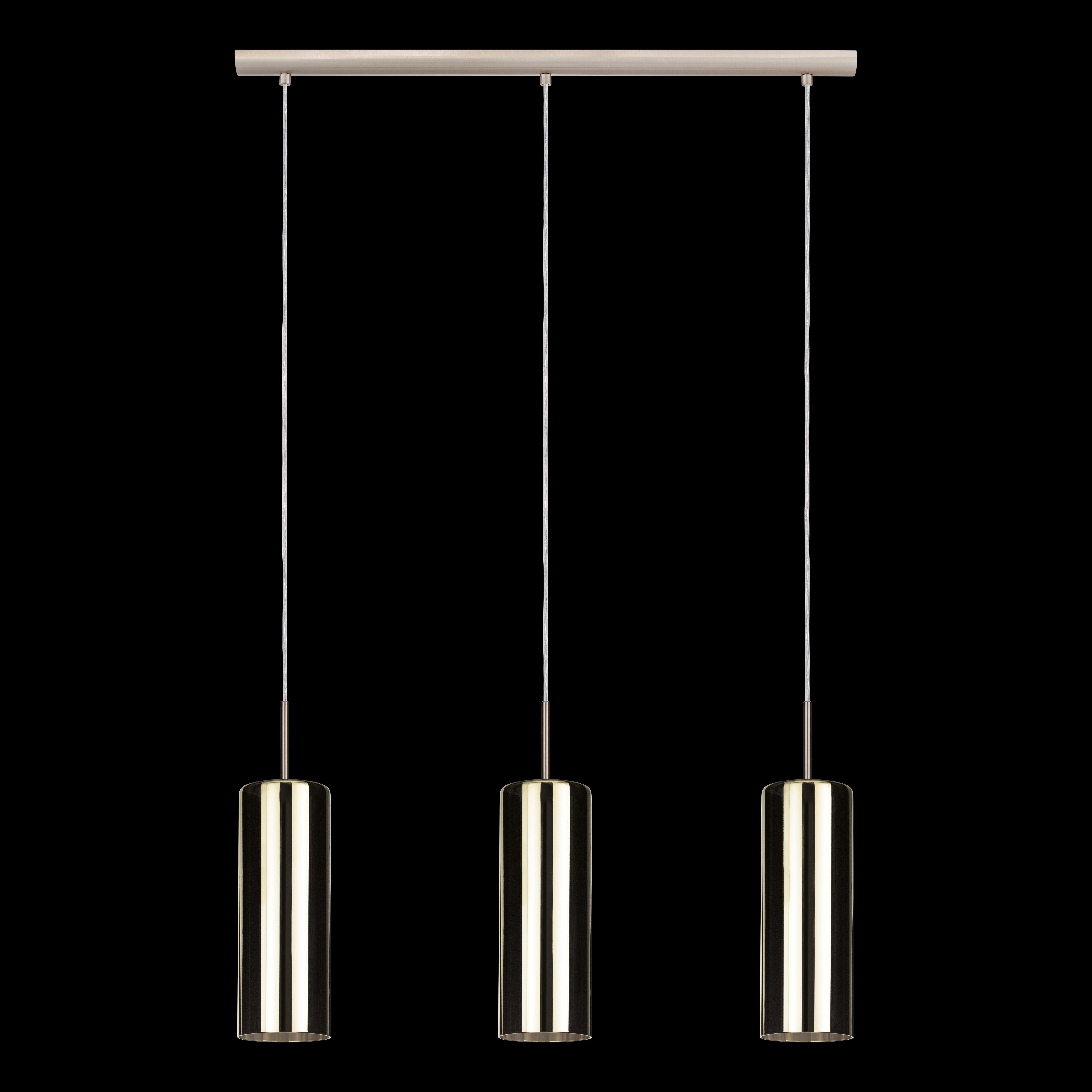 eglo selvino 3 light cylindrical gold coated glass pendant living room close up