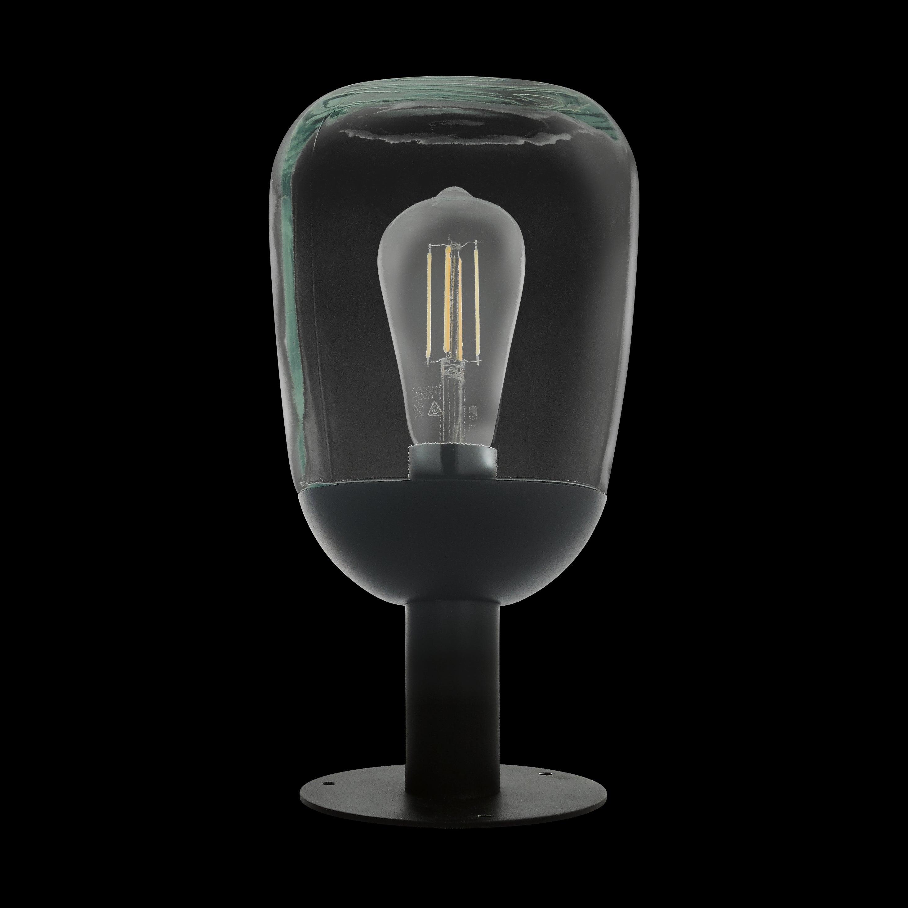 eglo donatori ip44 black pedestal light rounded clear glass shade