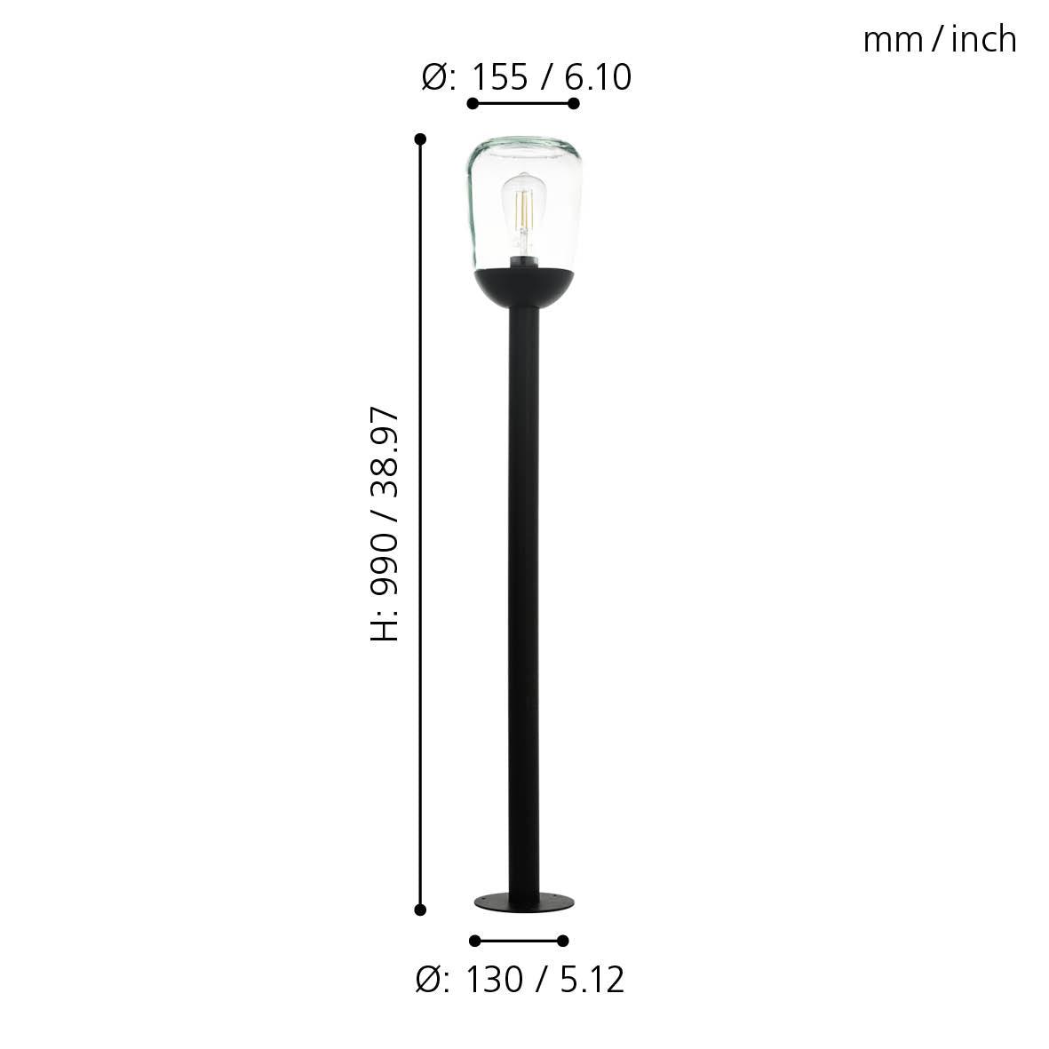 eglo donatori ip44 black aluminium post outdoor glass shade living room close up
