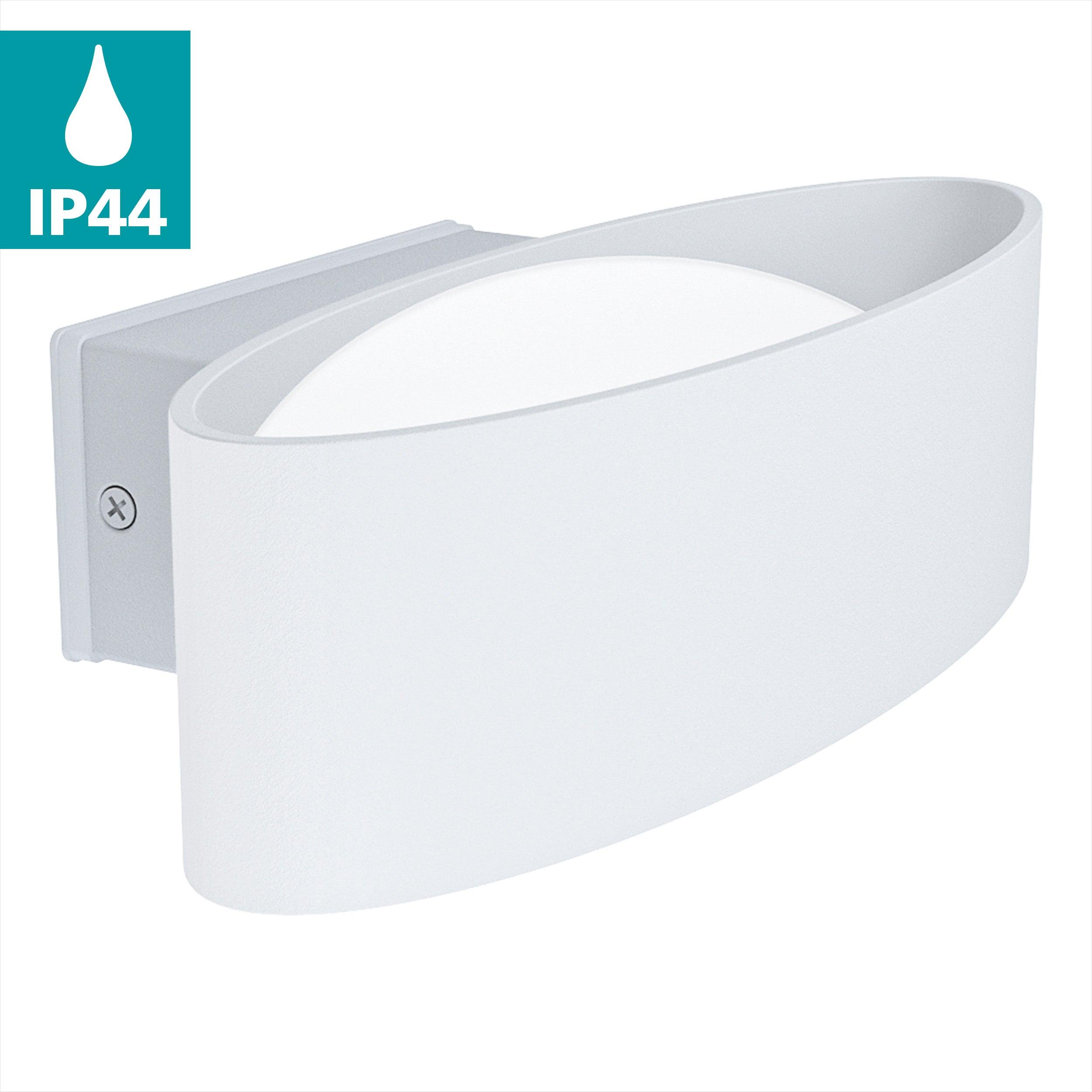 eglo chinoa white oval led outdoor wall light ip54 living room close up