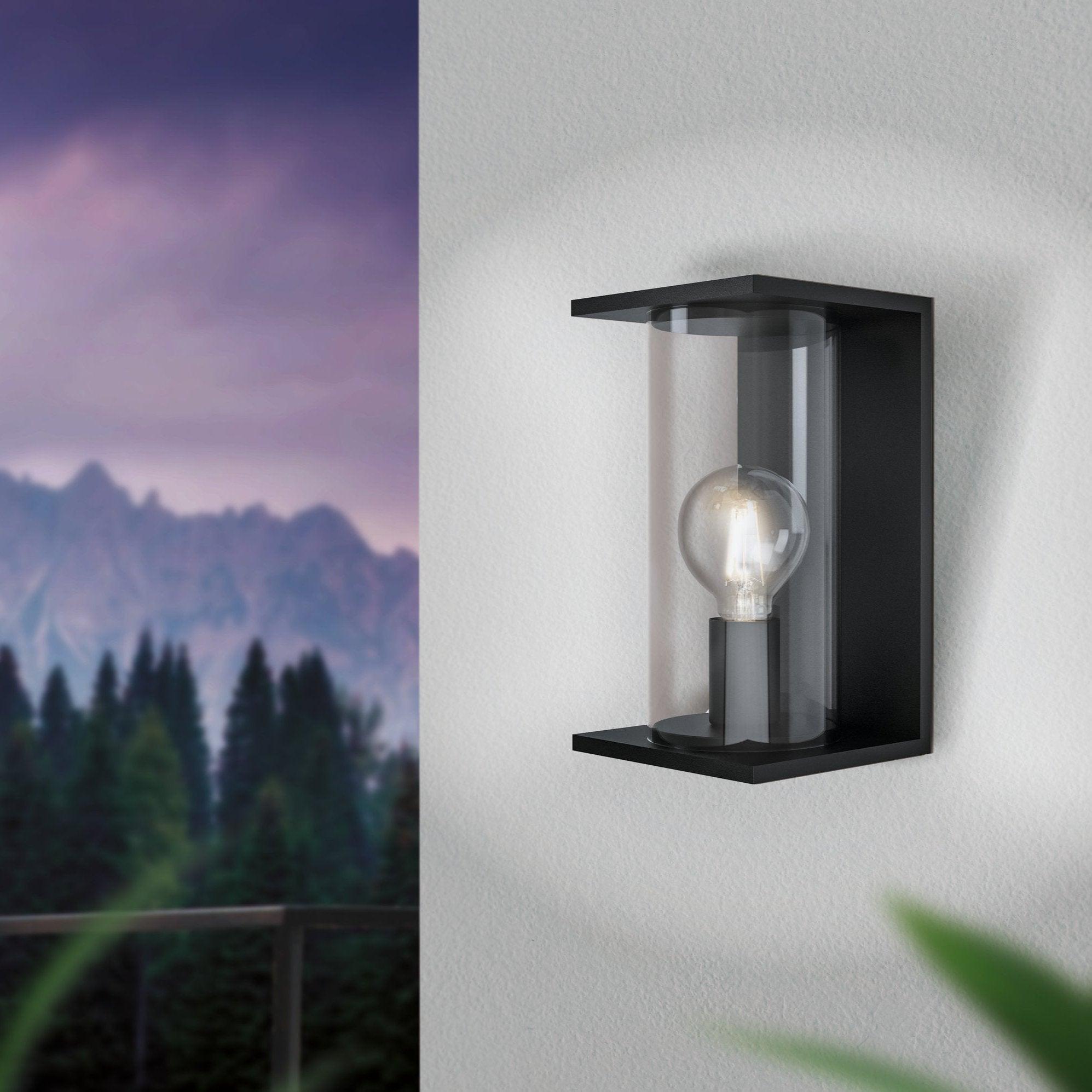 eglo cascinetta black ip54 outdoor wall light glass shade