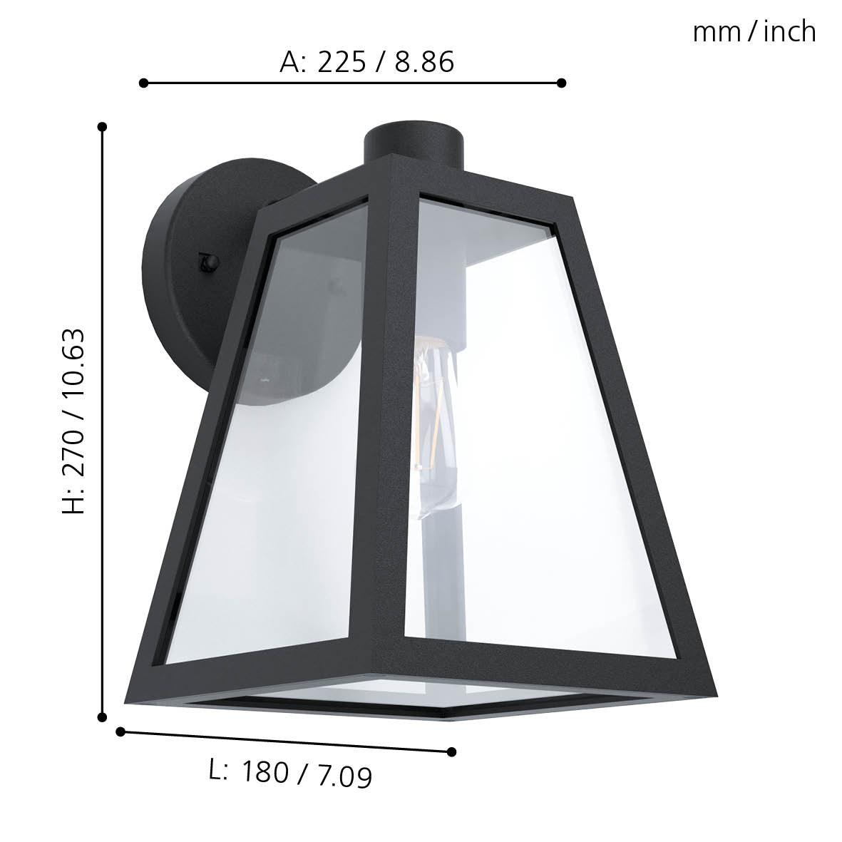 eglo mirandola black ip44 outdoor wall light living room close up