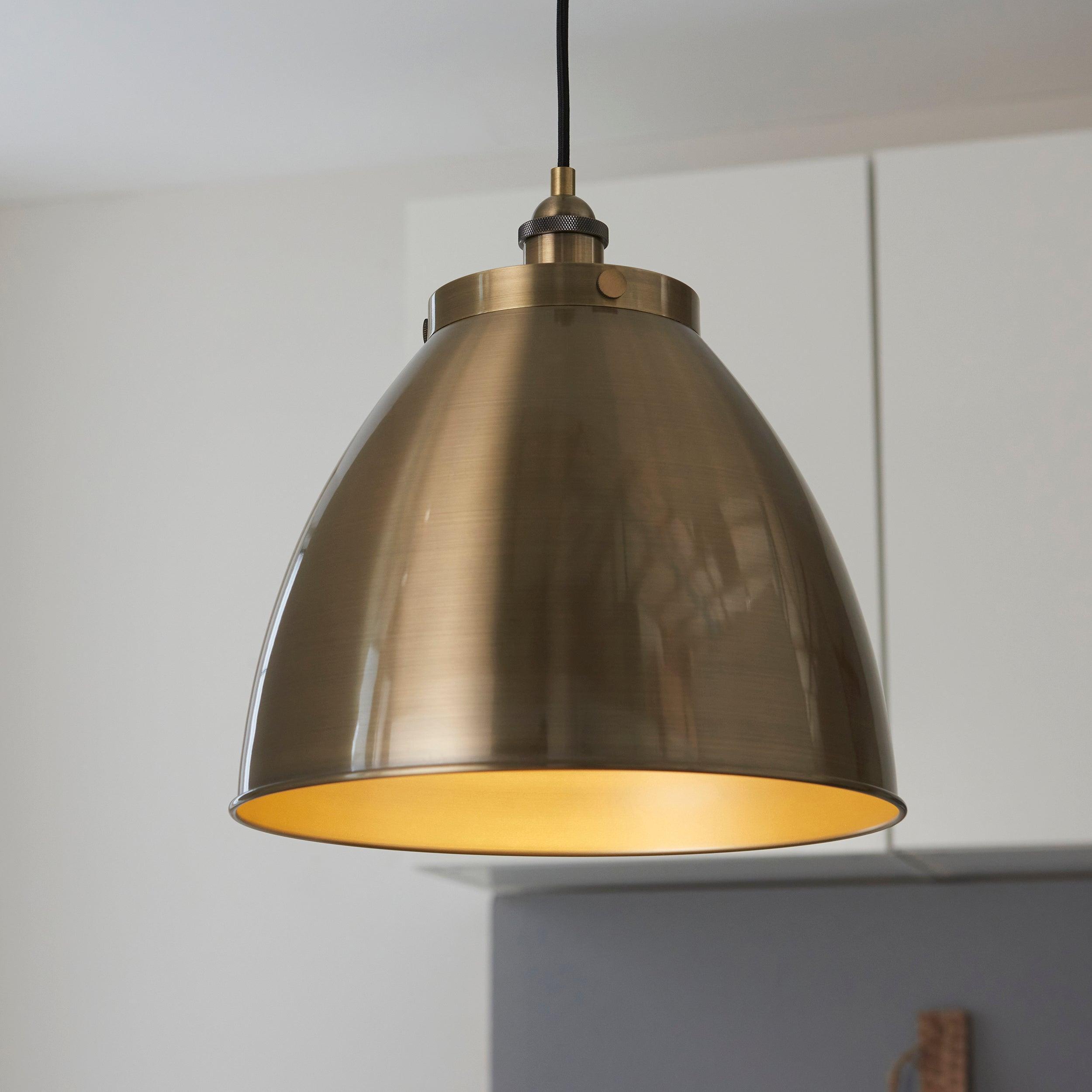 Endon Franklin 1 Light Antique Brass Large Ceiling Pendant-WAREHOUSE-40-290626