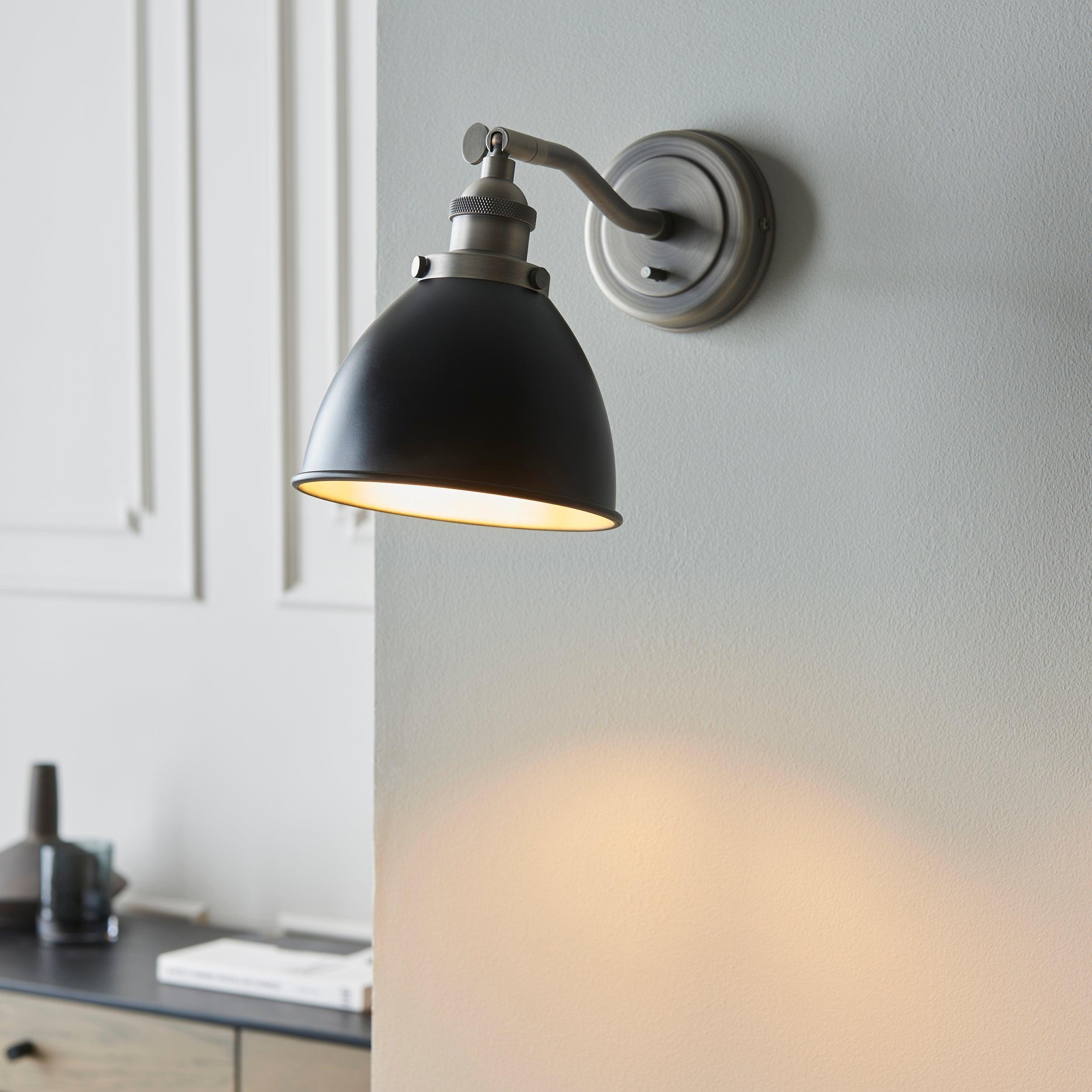 Franklin Pewter & Black Metal Shade Wall Light-WAREHOUSE-40-240426