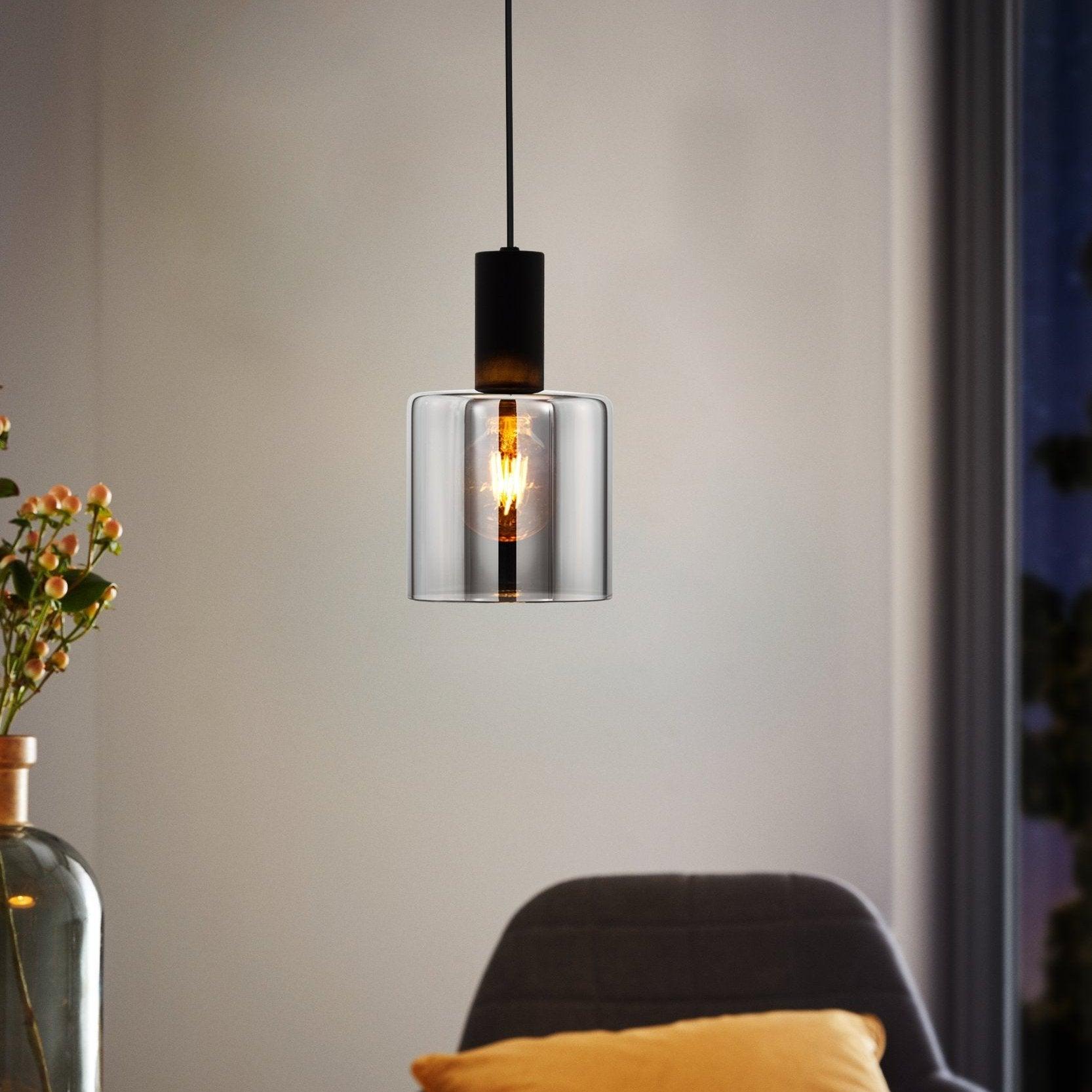 eglo gorosiba smoked black glass ceiling pendant