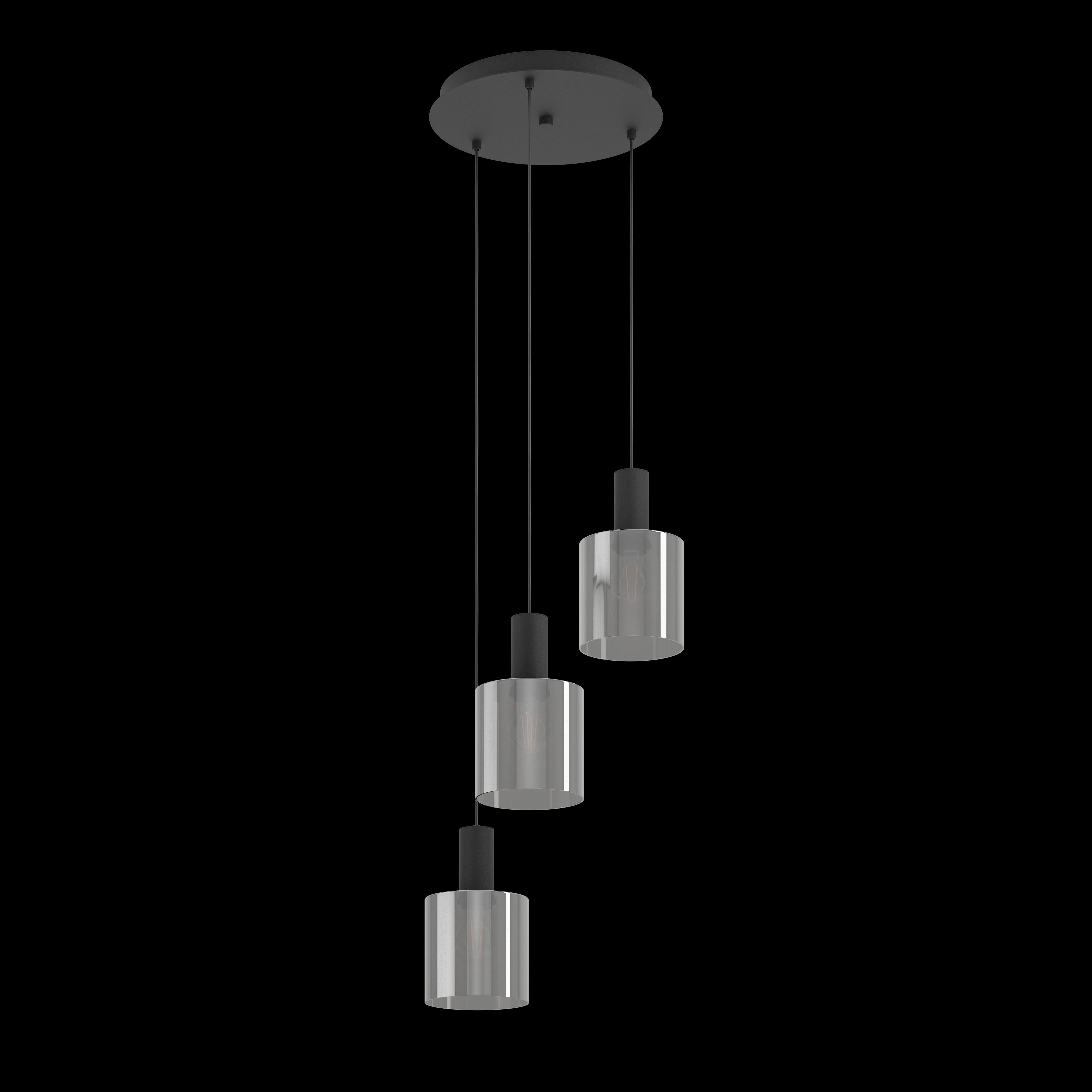 eglo gorosiba 3 light smoked black glass lampshade pendant kitchen lighting 