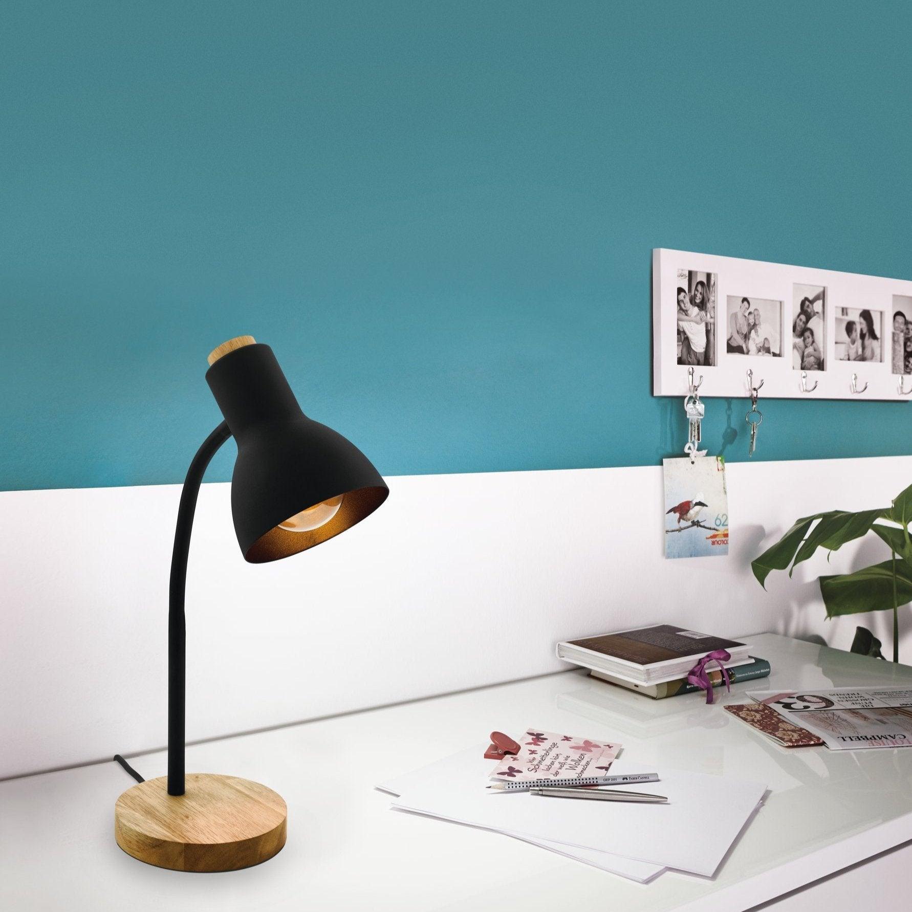 eglo veradal black metal wood table lamp living room close up