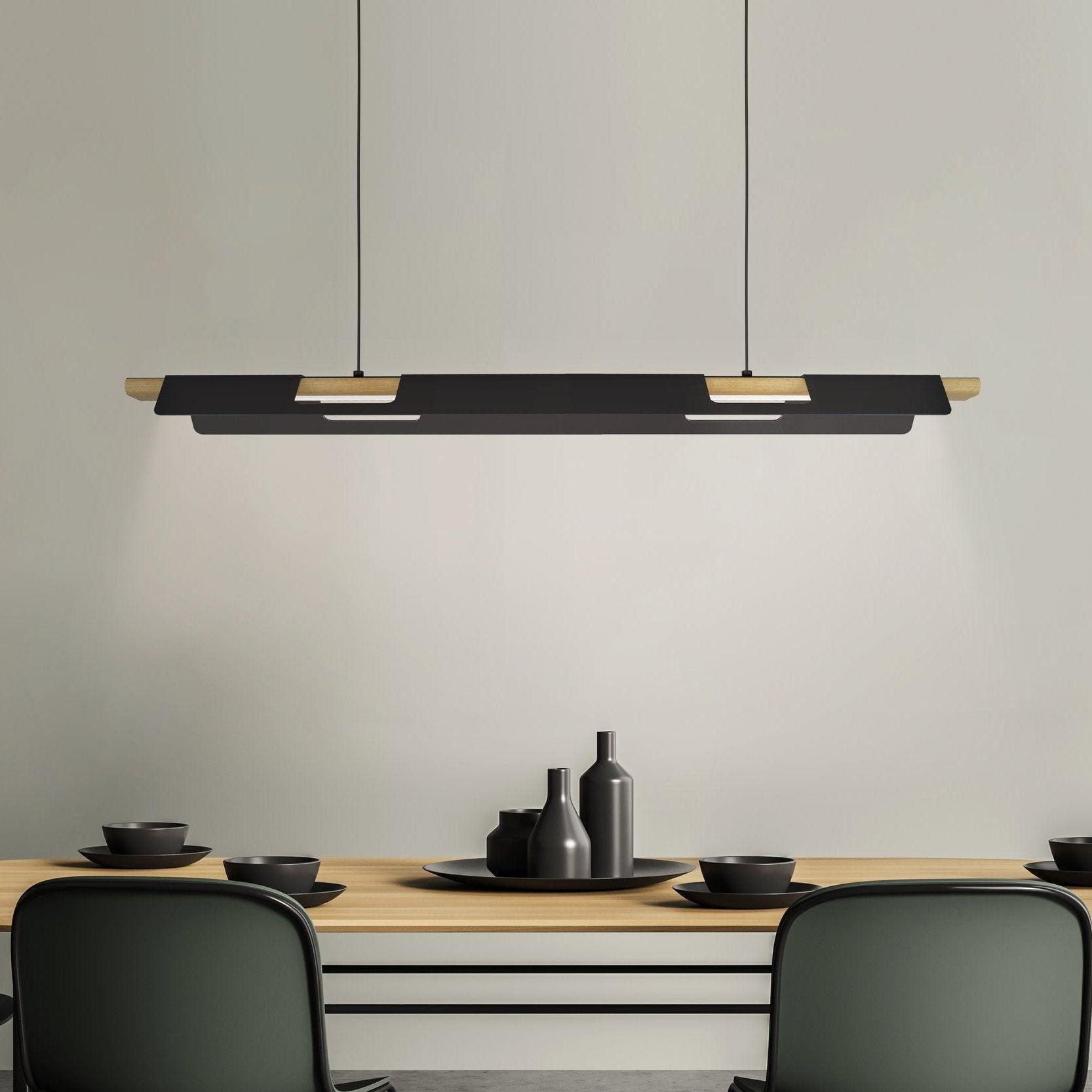 eglo ermua led rubberwood black sheet metal pendant