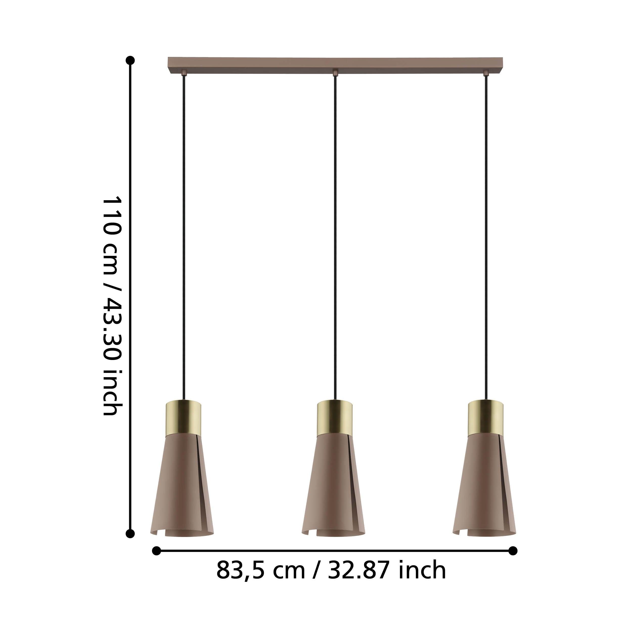 eglo losalomas 3 light conical brown brass pendant living room close up