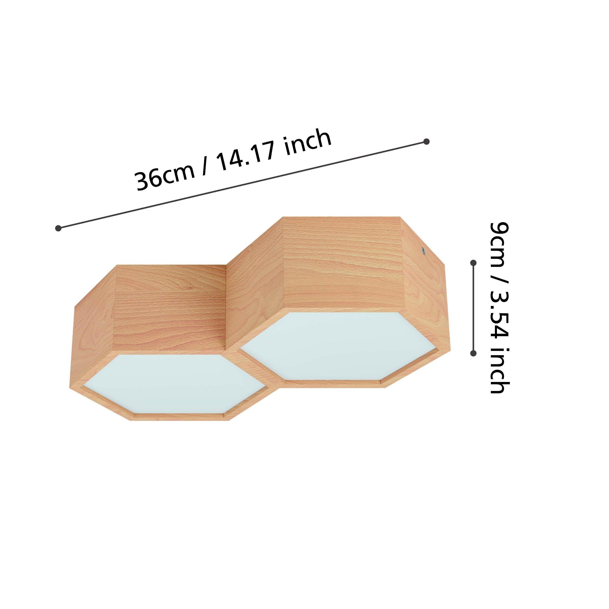 eglo mirlas 2 light hexagonal wooden flush ceiling light living room close up