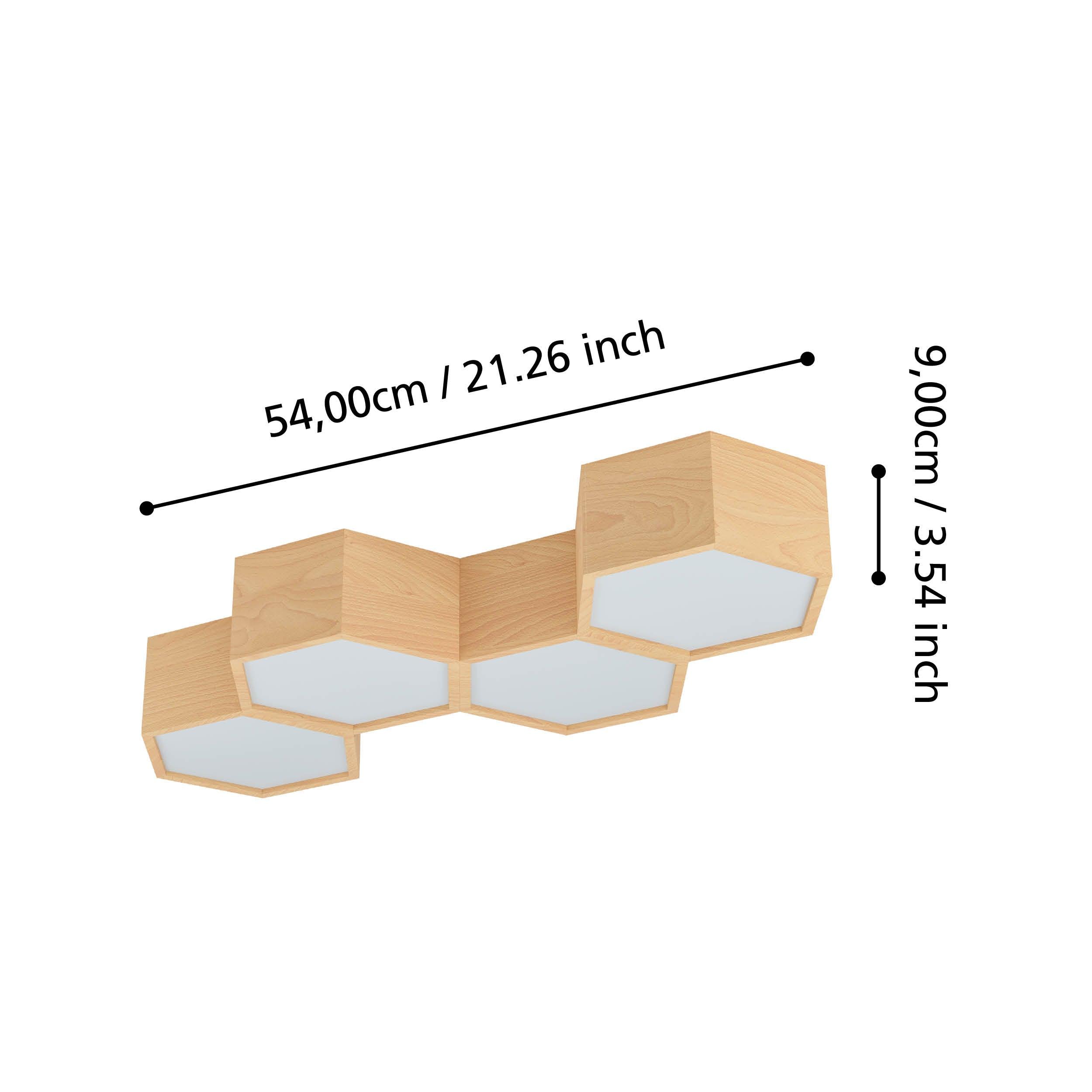 eglo mirlas 4 light hexagonal wooden flush ceiling light living room close up