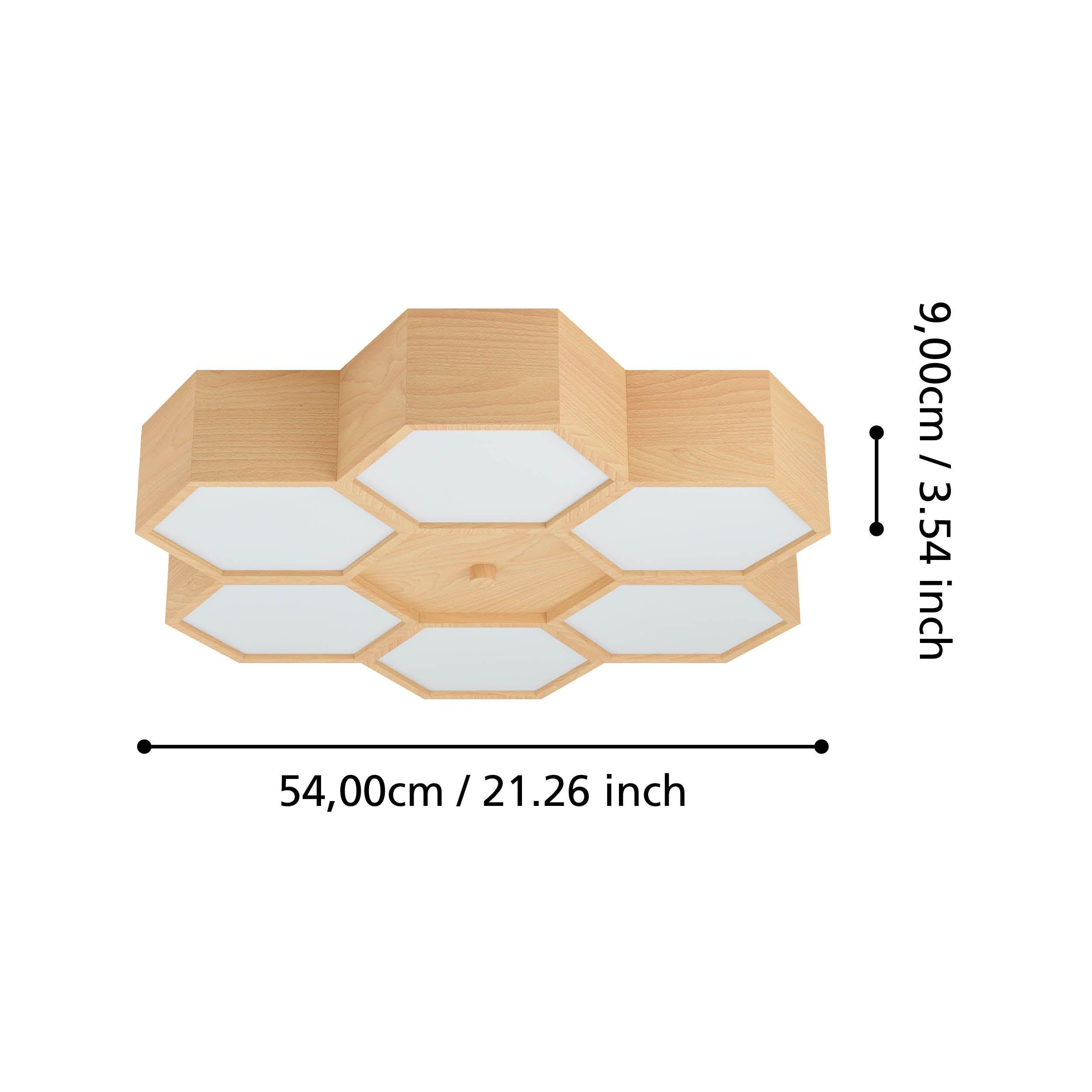 eglo mirlas 6 light hexagonal wooden flush ceiling light living room close up