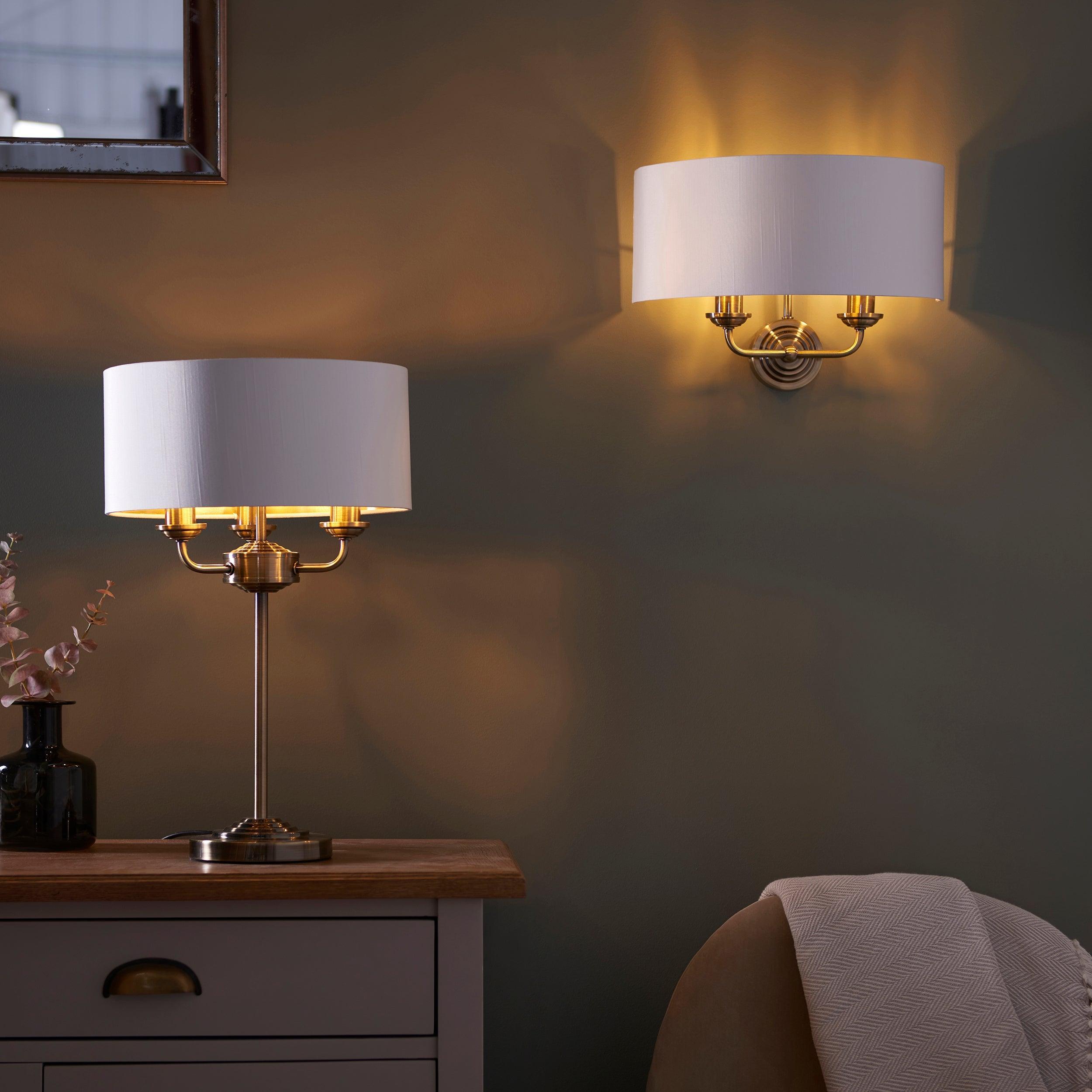 Endon Highclere Brass Finish Wall Light - White Shade-WAREHOUSE-40-290626