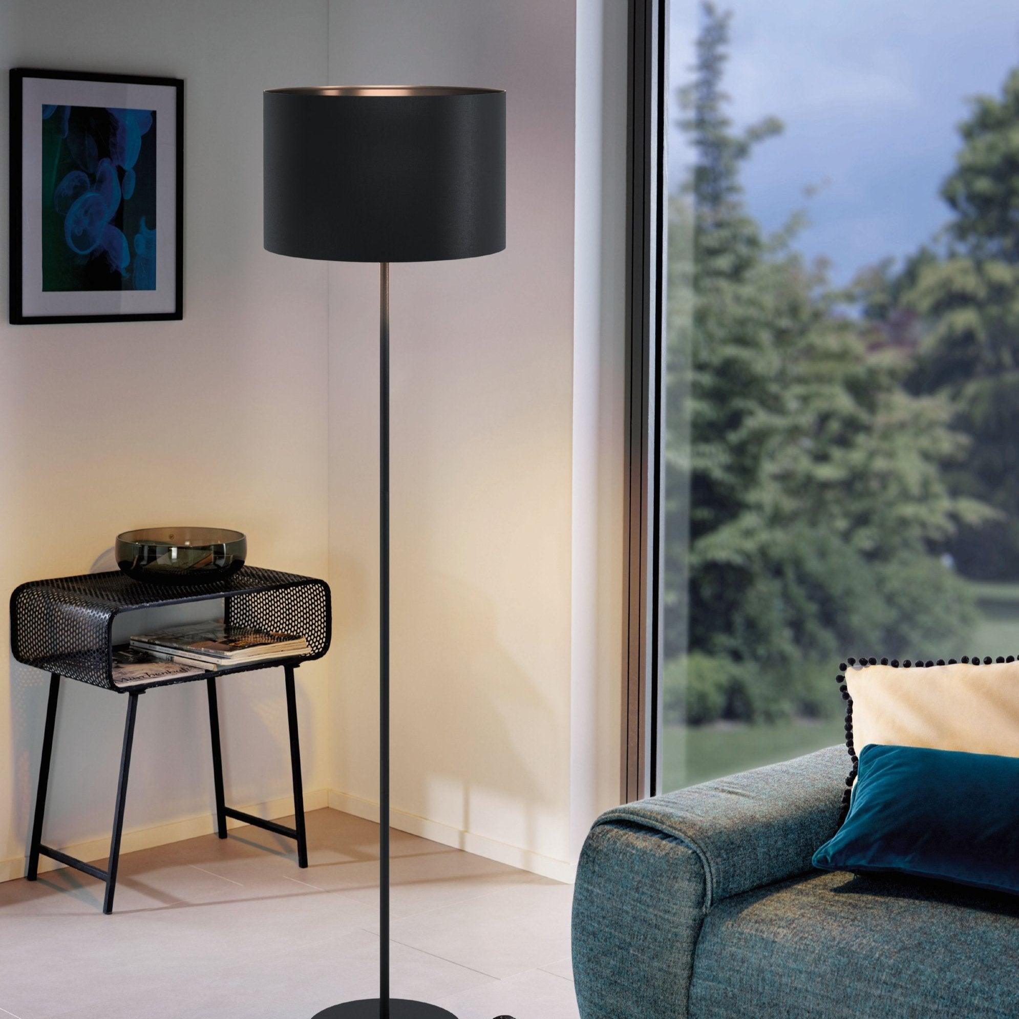 eglo maserlo 1 black floor lamp with fabric shade