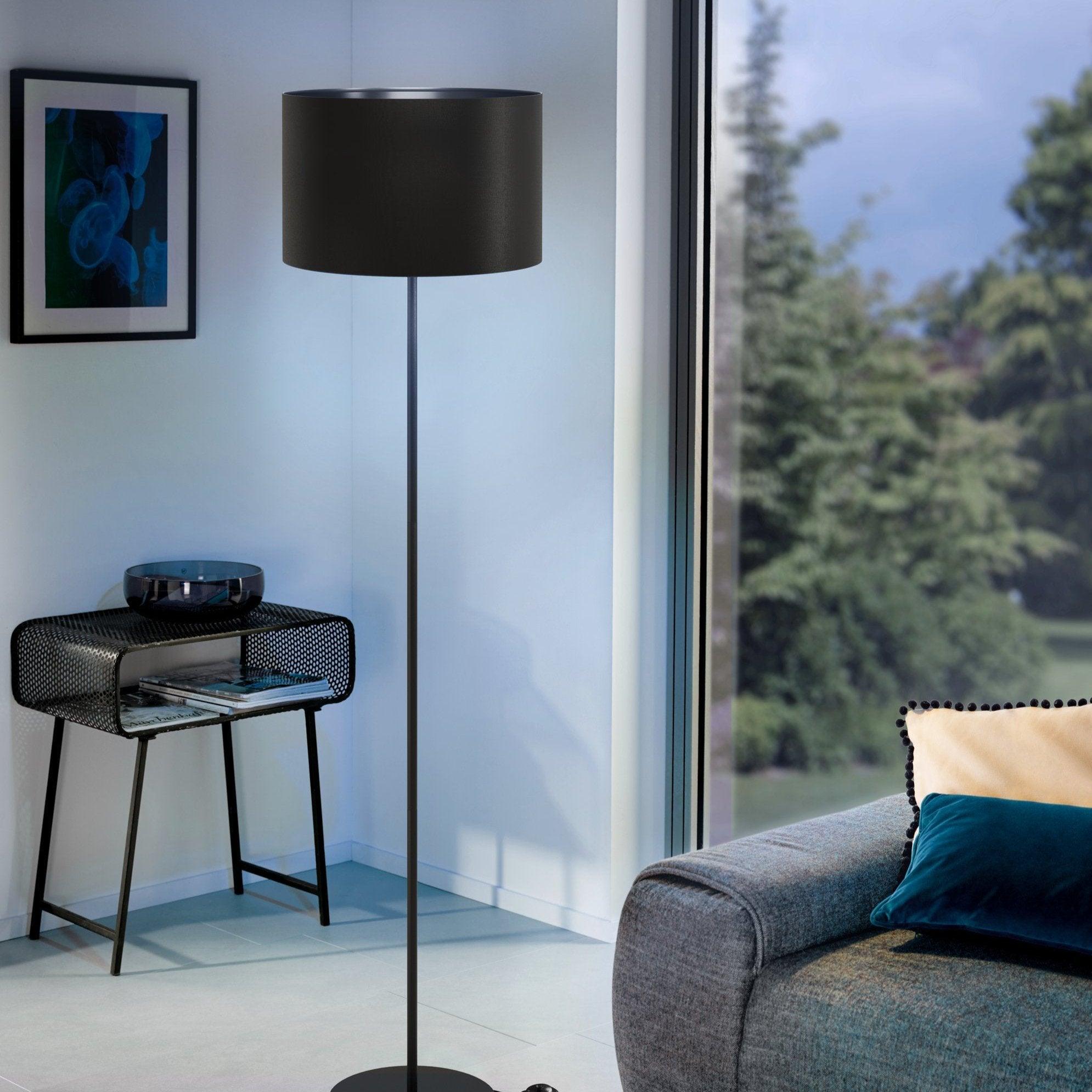 eglo maserlo 1 black floor lamp with fabric shade living room image