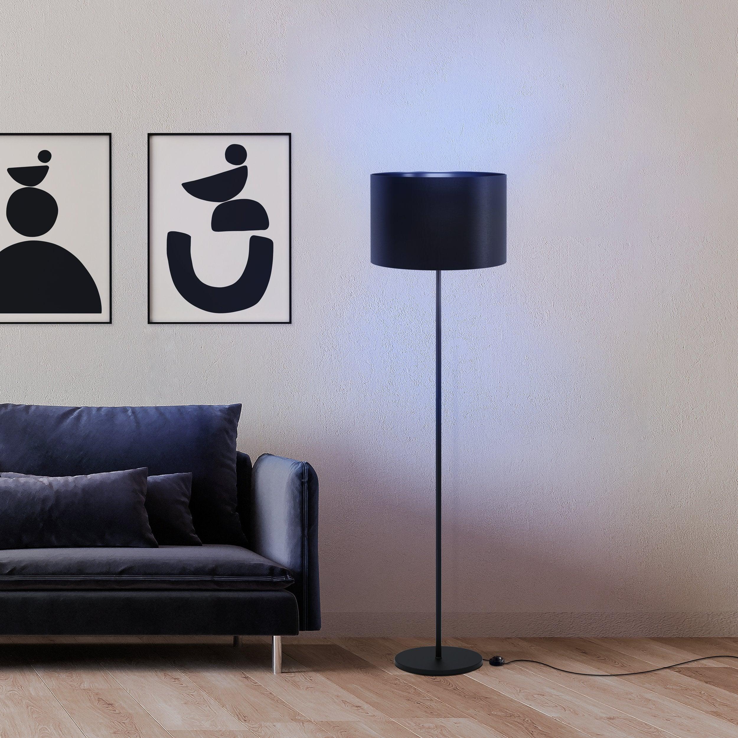 eglo maserlo 1 black floor lamp with fabric shade living room close up