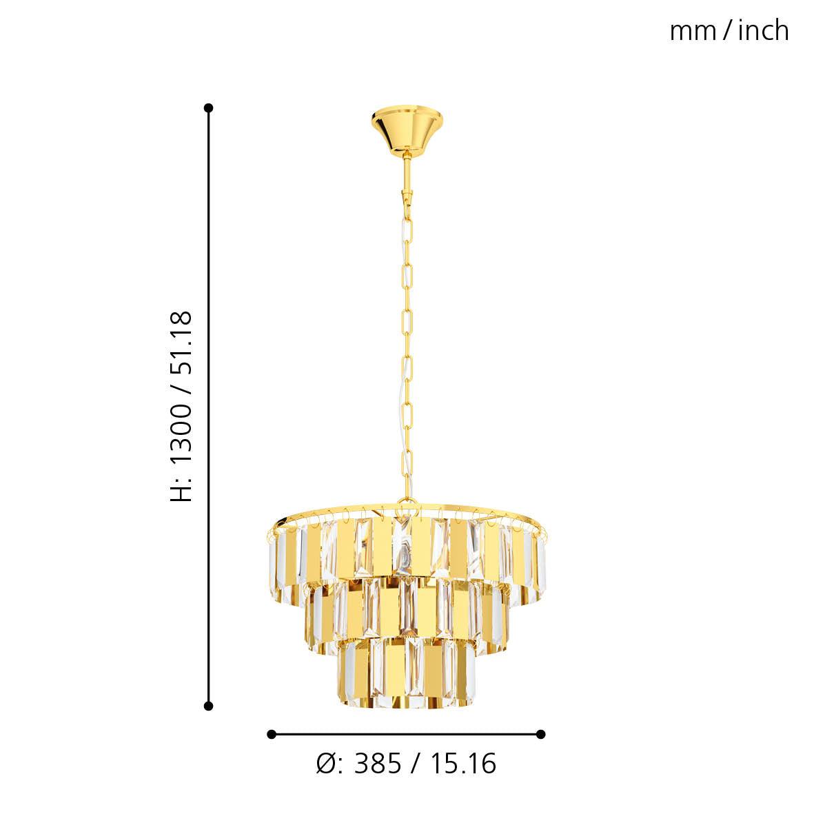 eglo erseka crystal glass brass ceiling pendant 38 5cm living room close up