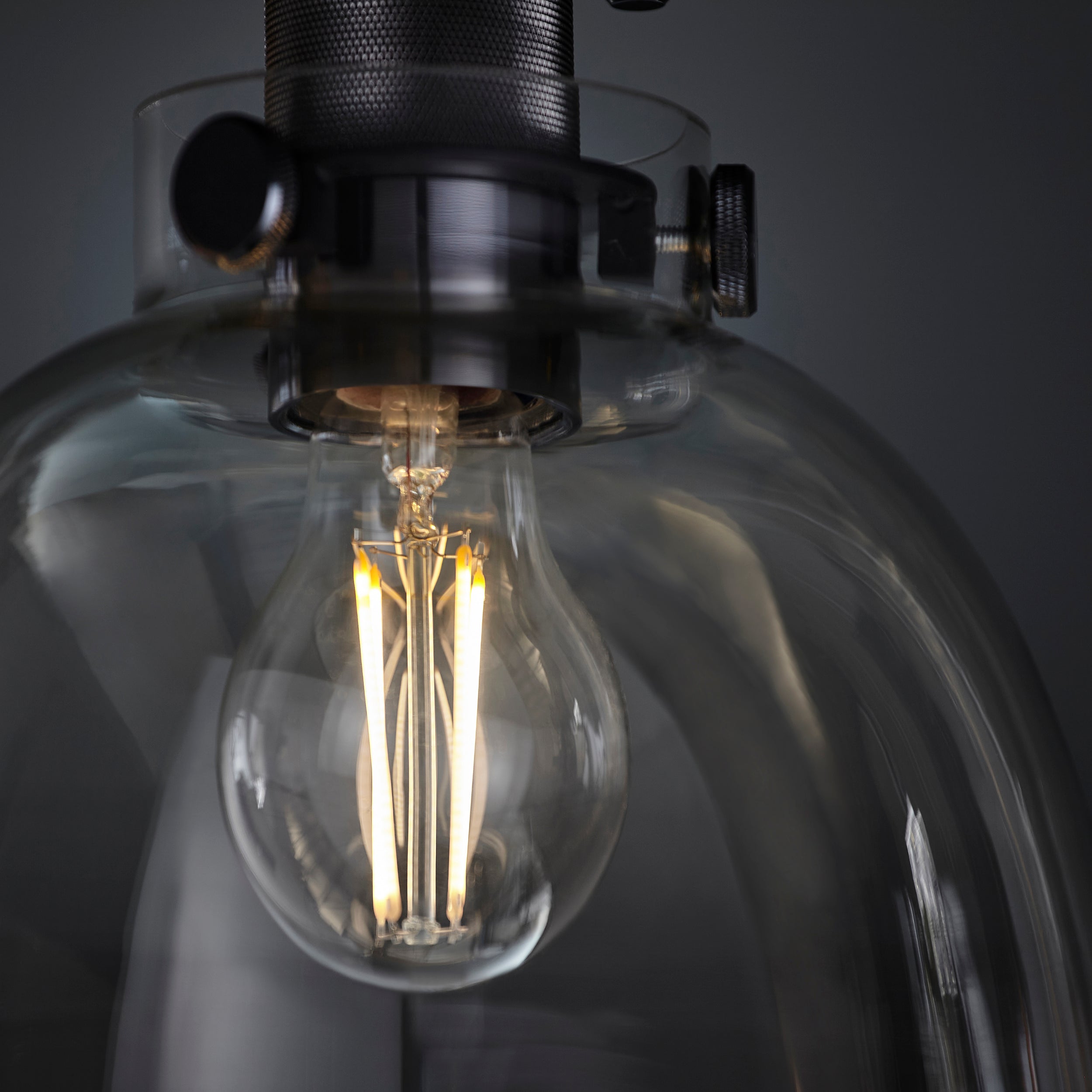 Urban Black & Knurled Chrome Industrial Flush - Glass Shade