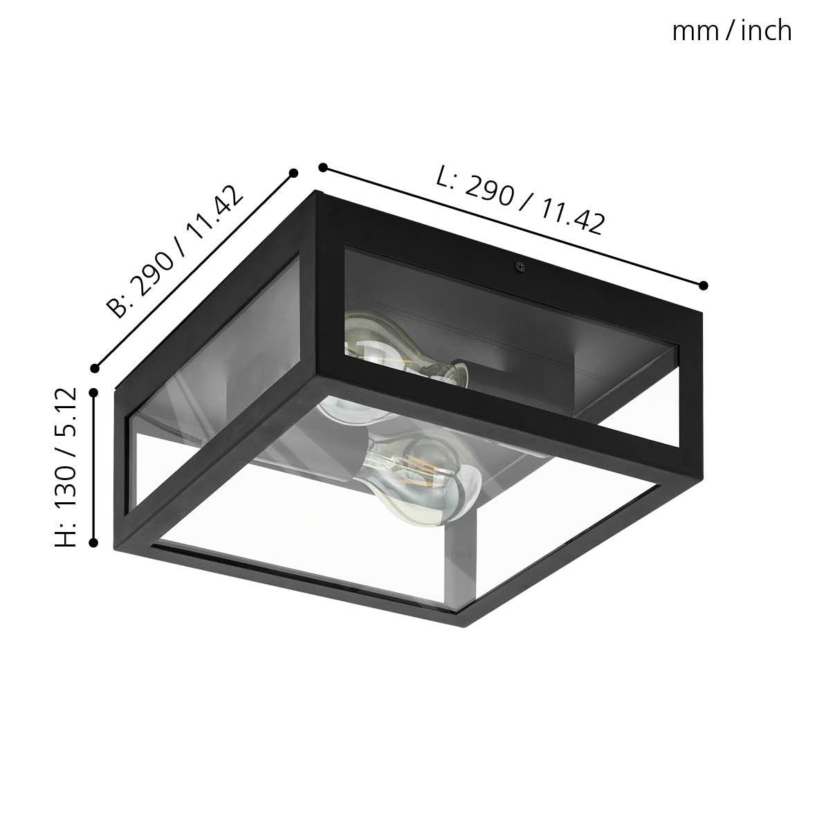 eglo amezola black square 2 light flush ceiling light living room close up