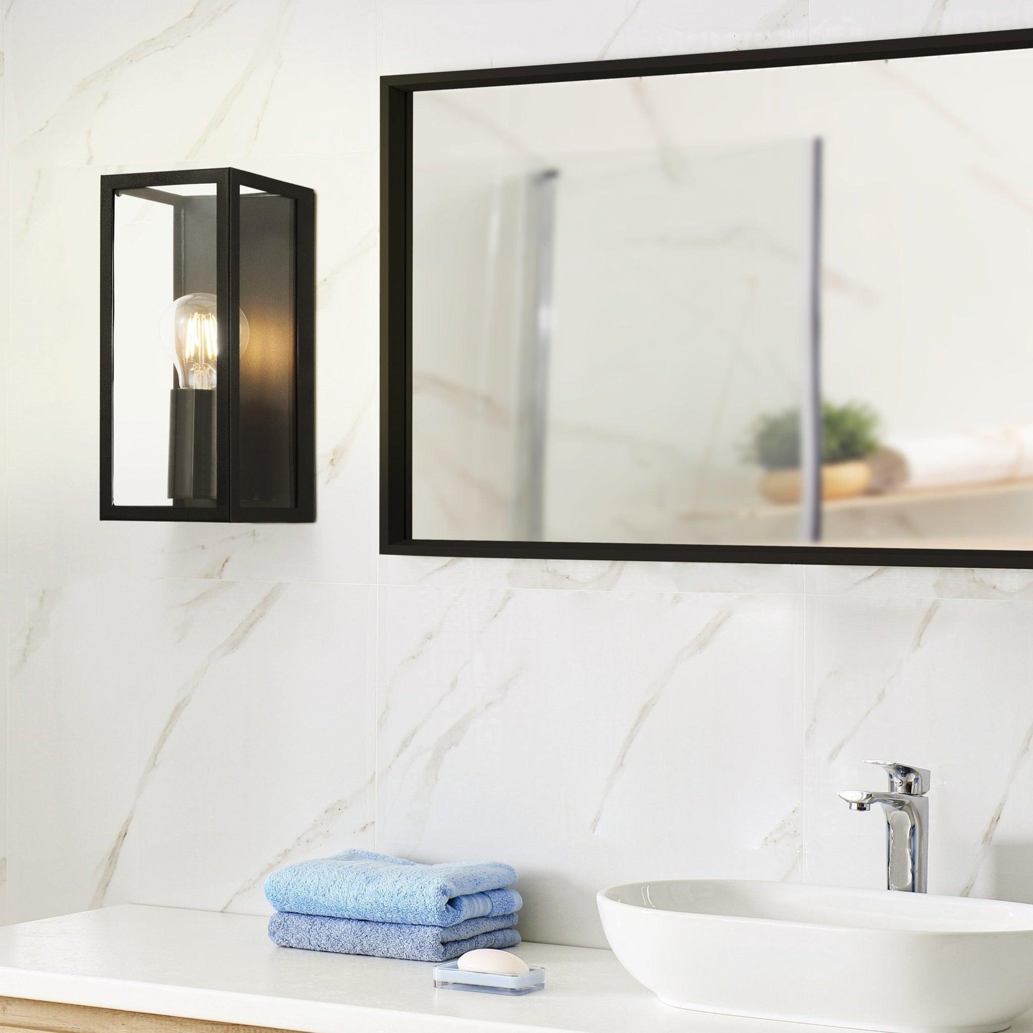 eglo amezola black bathroom wall light ip44 living room close up