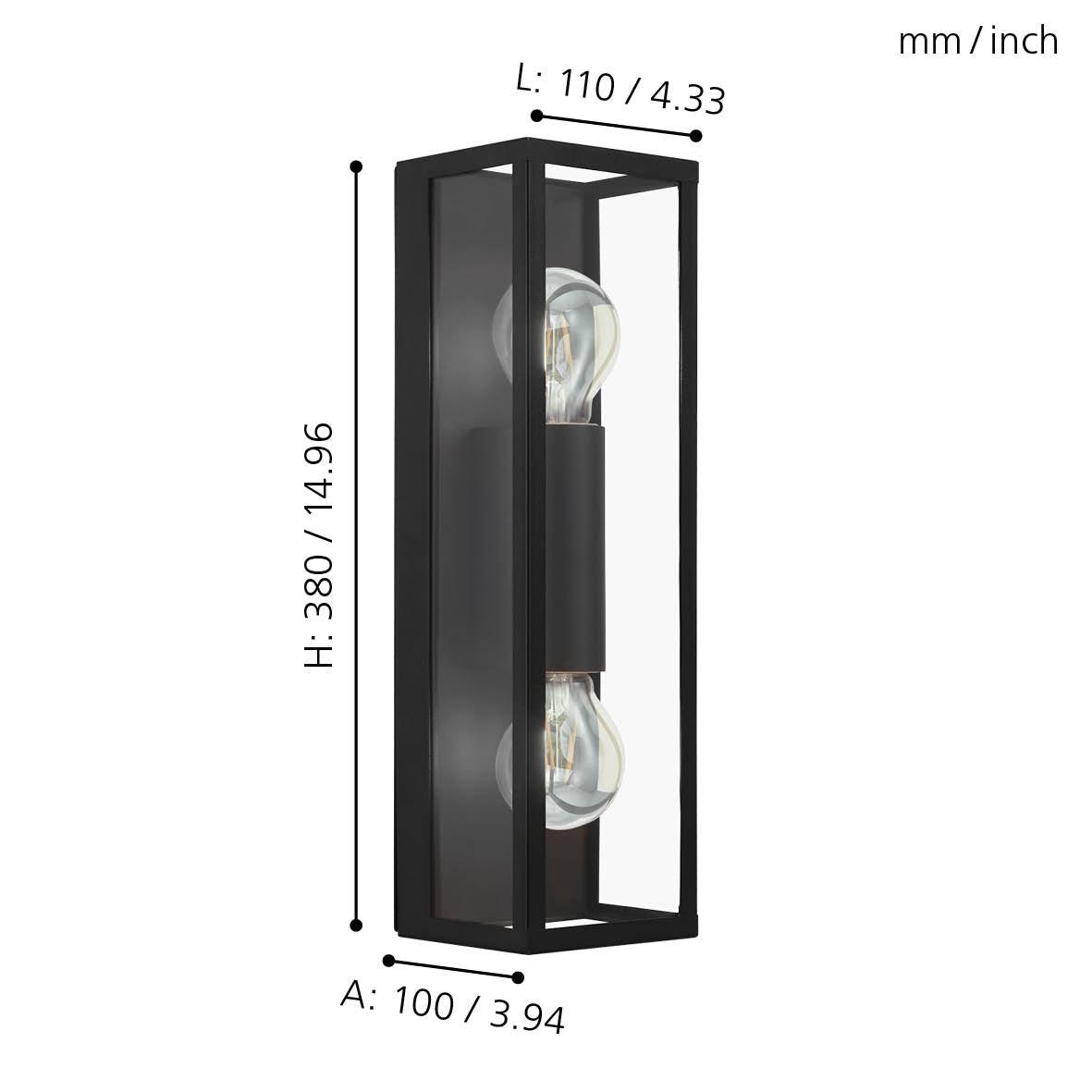 eglo amezola black bathroom 2 light wall light ip44 living room close up