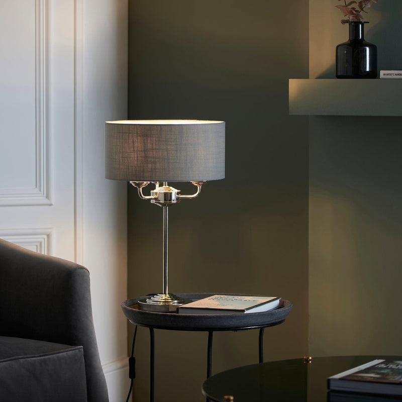 Endon Highclere 3 Light Nickel Table Lamp - Charcoal Shade