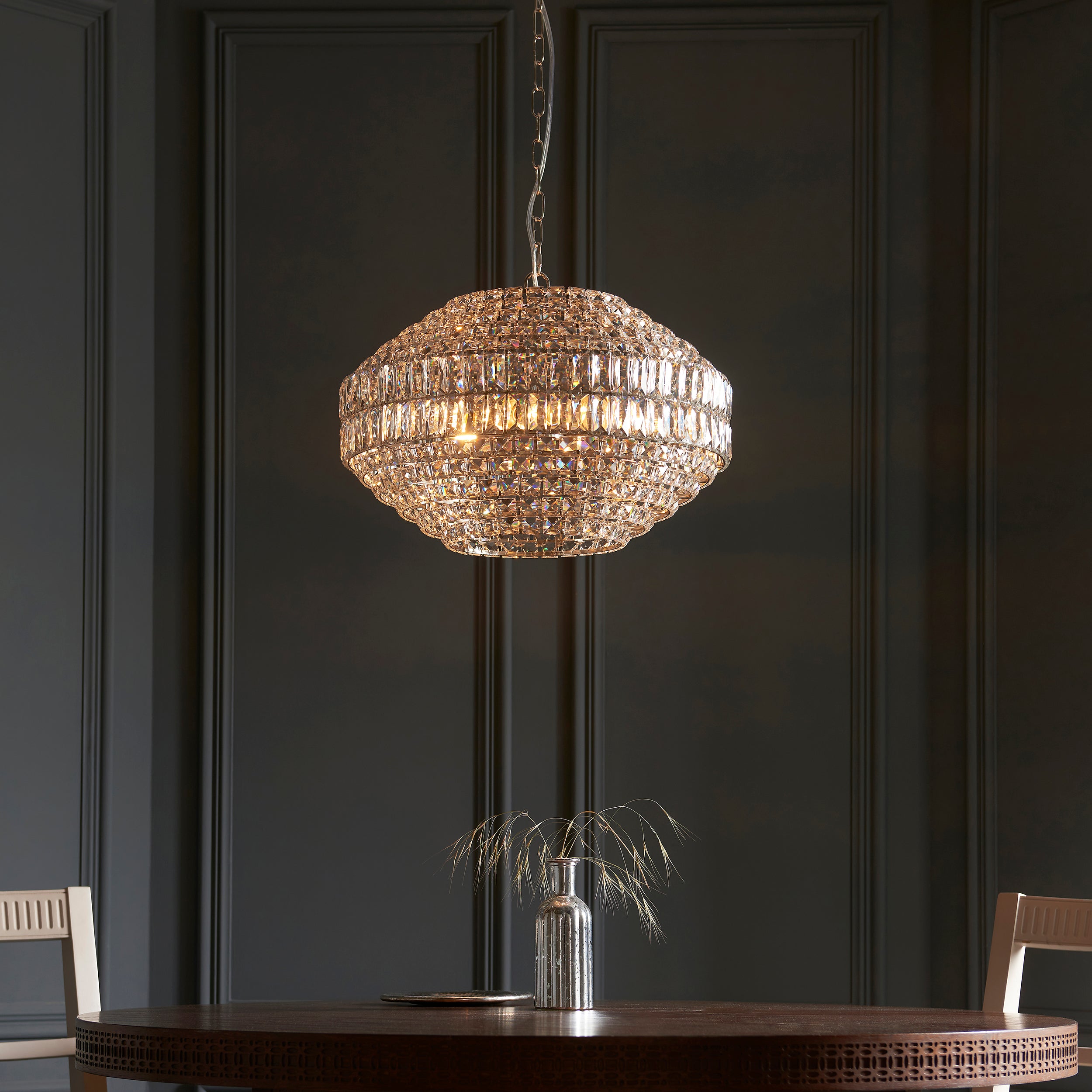 Beatrice 5 Light Crystal Glass & Chrome Pendant