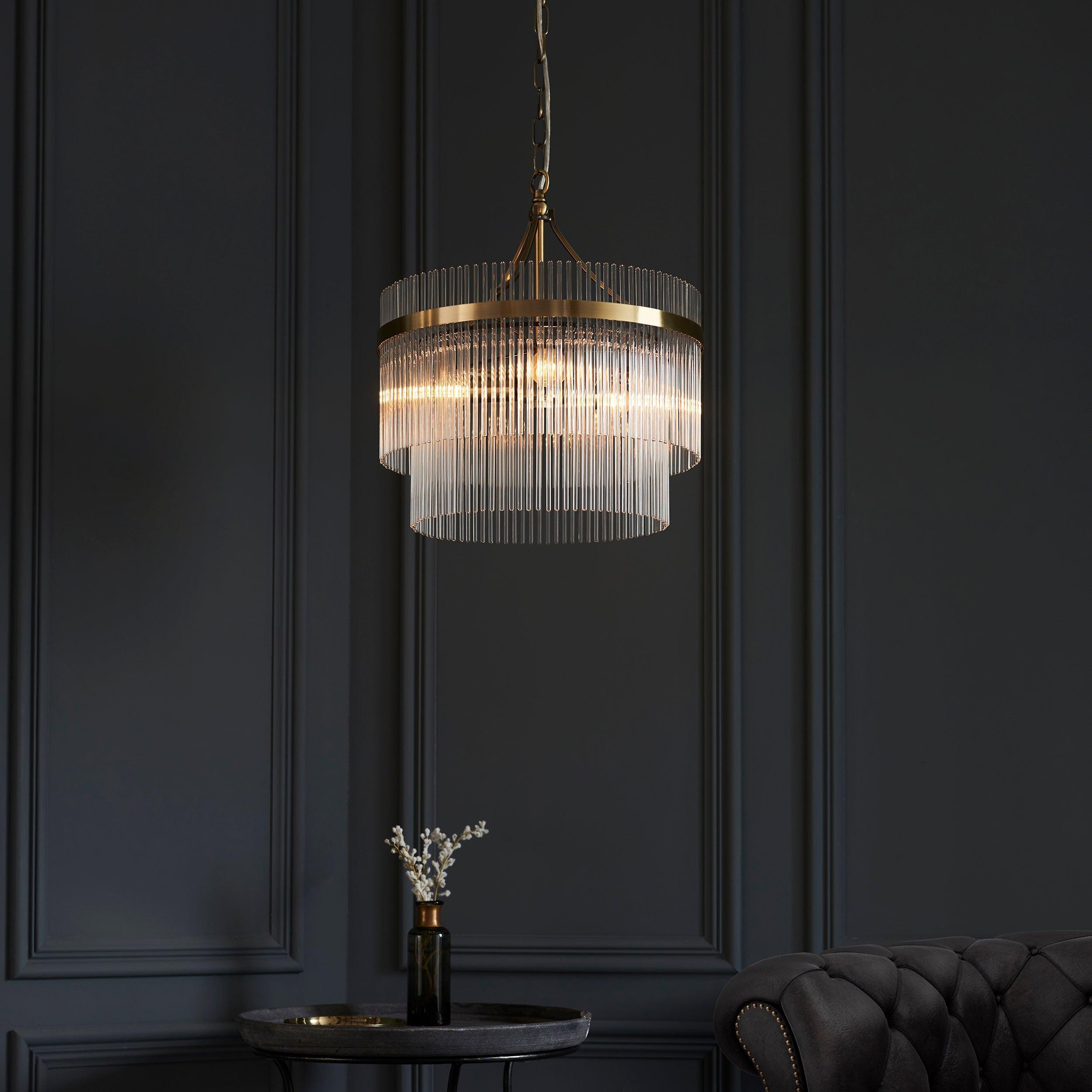 Marietta Brass 3 Light Ceiling Pendant - Glass Rods-OPEN-BOX-040626