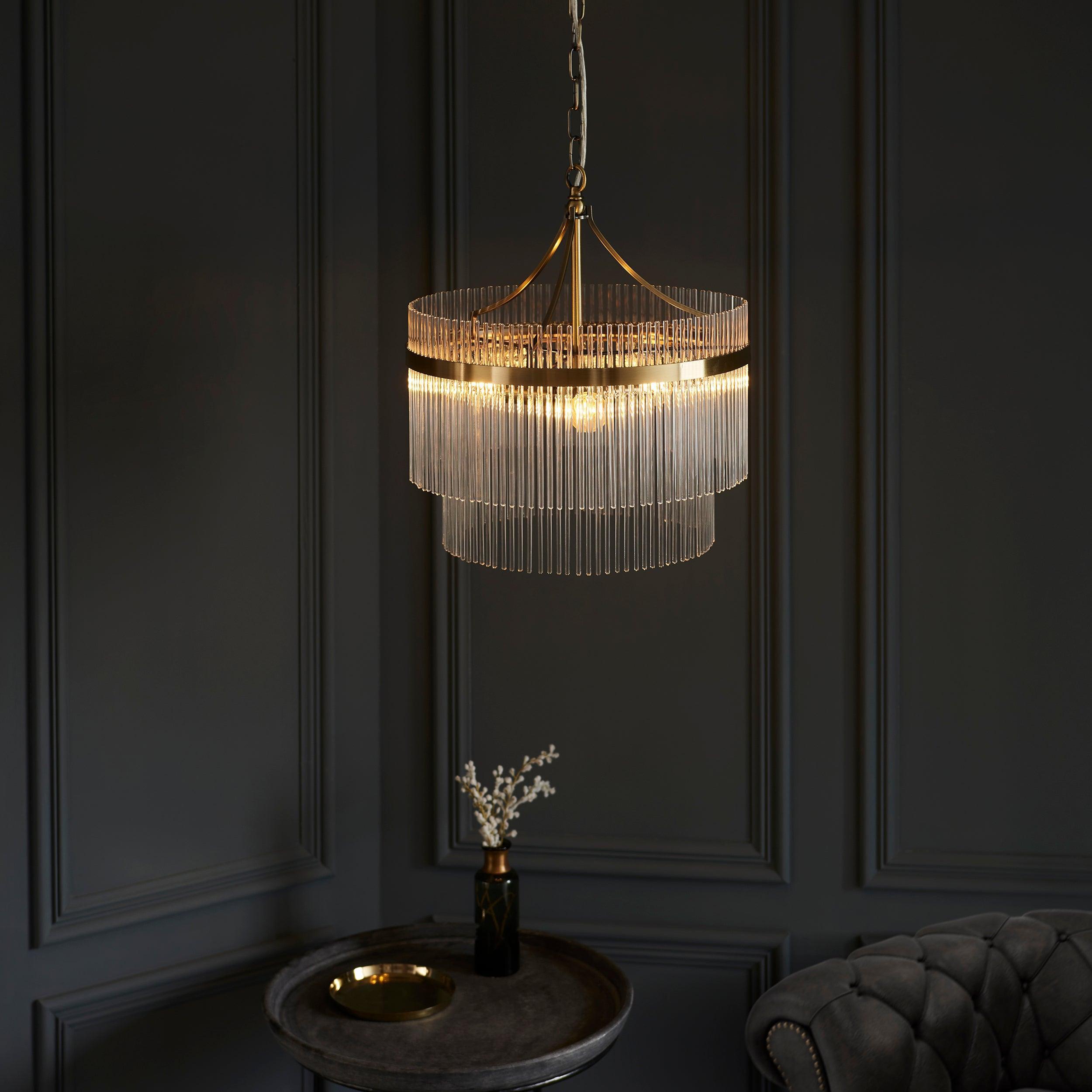 Marietta Brass 3 Light Ceiling Pendant - Glass Rods-OPEN-BOX-040626