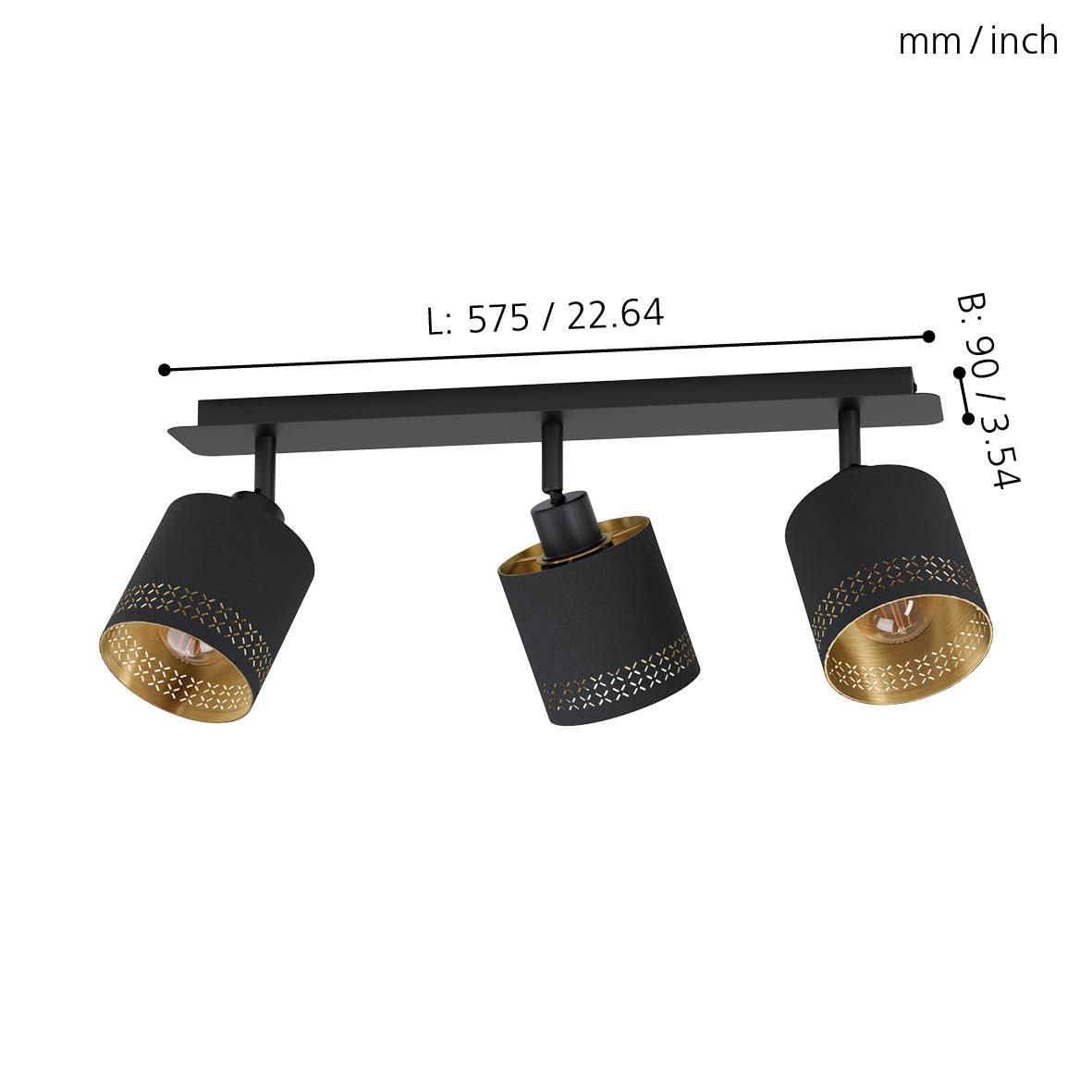 eglo esteperra black gold 3 light bar spotlight living room close up