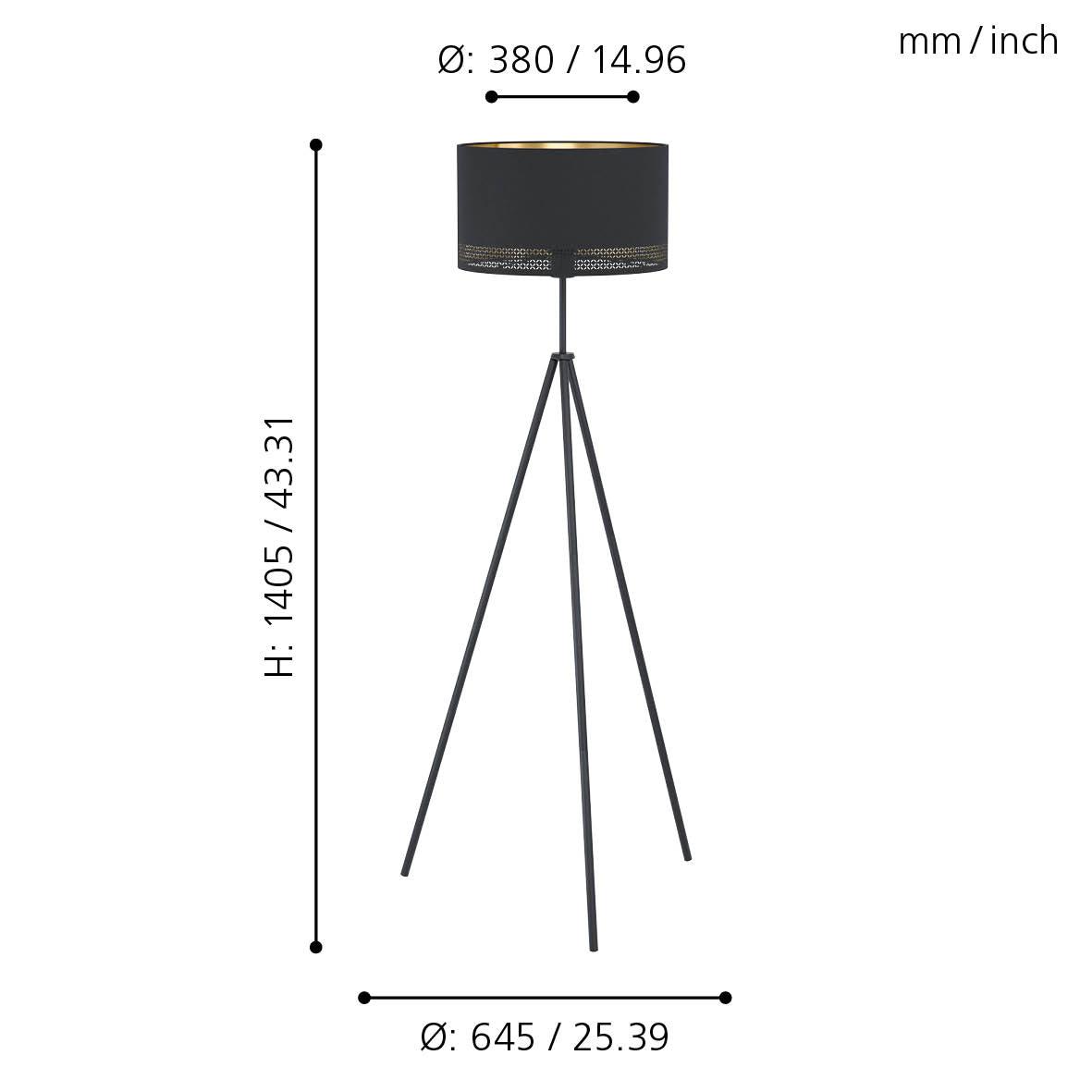 eglo esteperra black tripod floor lamp with black gold shade kitchen lighting 