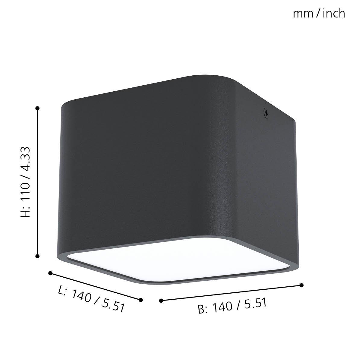 eglo grimasola black square flush ceiling light living room close up