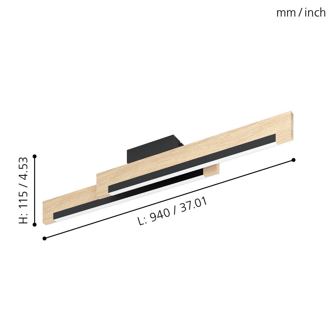 eglo camacho led oak style black flush ceiling light living room close up