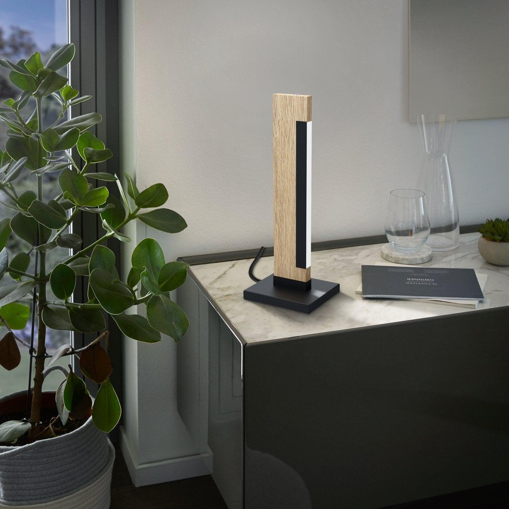eglo camacho led touch black wooden table lamp living room image