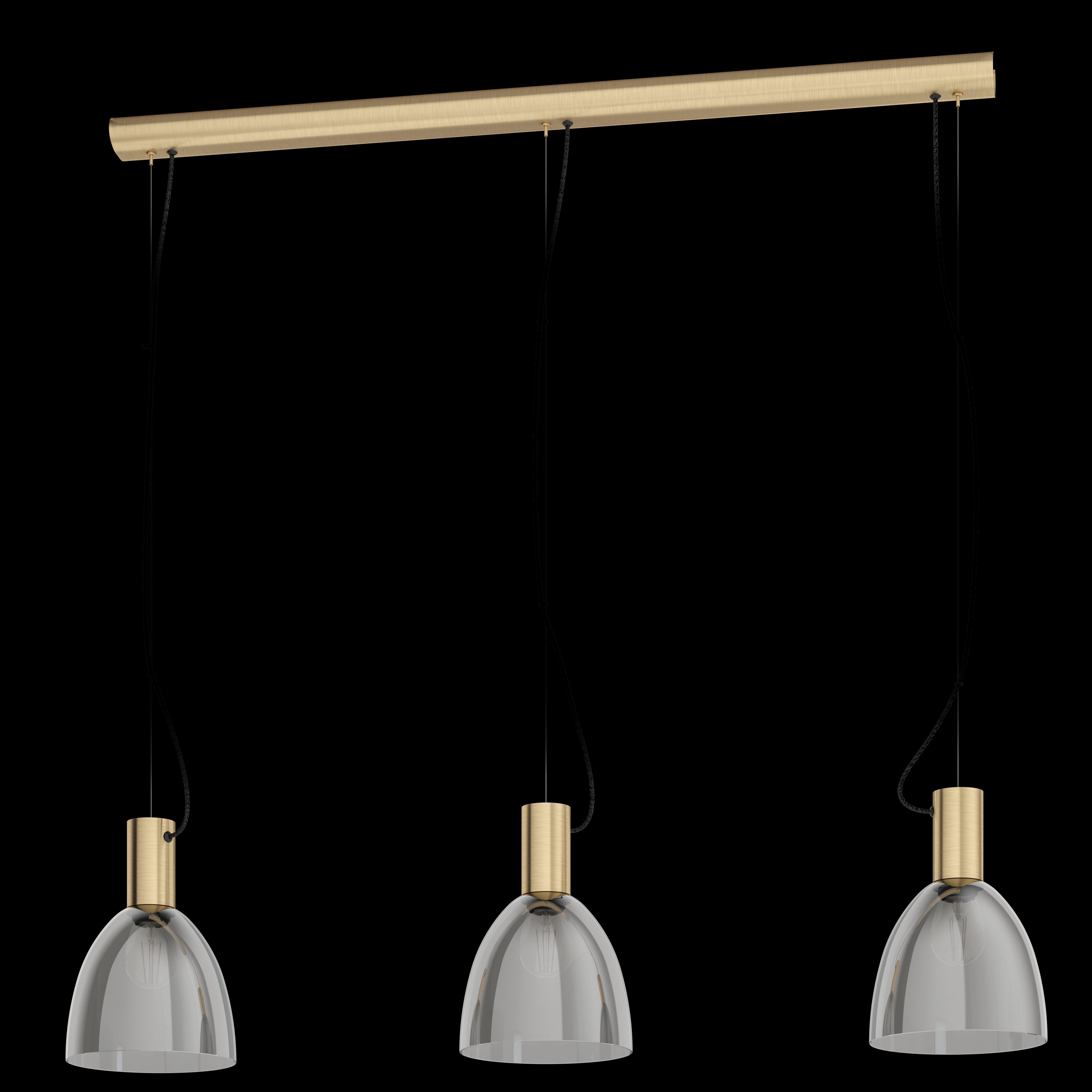 eglo lebalio 3 light brass smoked glass ceiling pendant kitchen lighting 