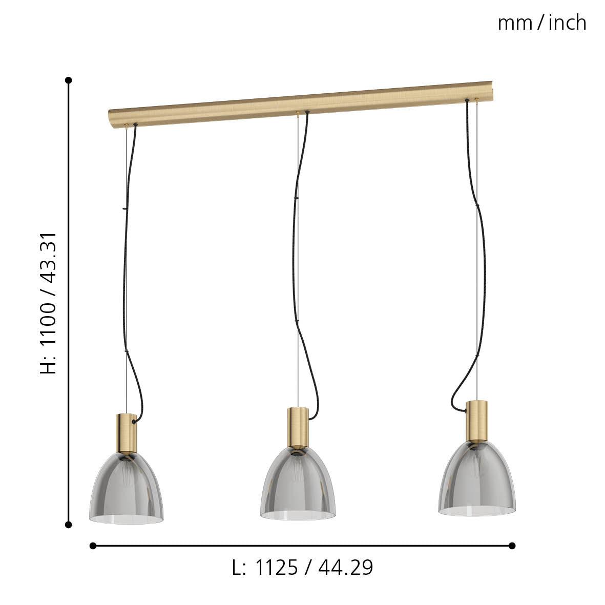 eglo lebalio 3 light brass smoked glass ceiling pendant Kitchen Lighting Close Up