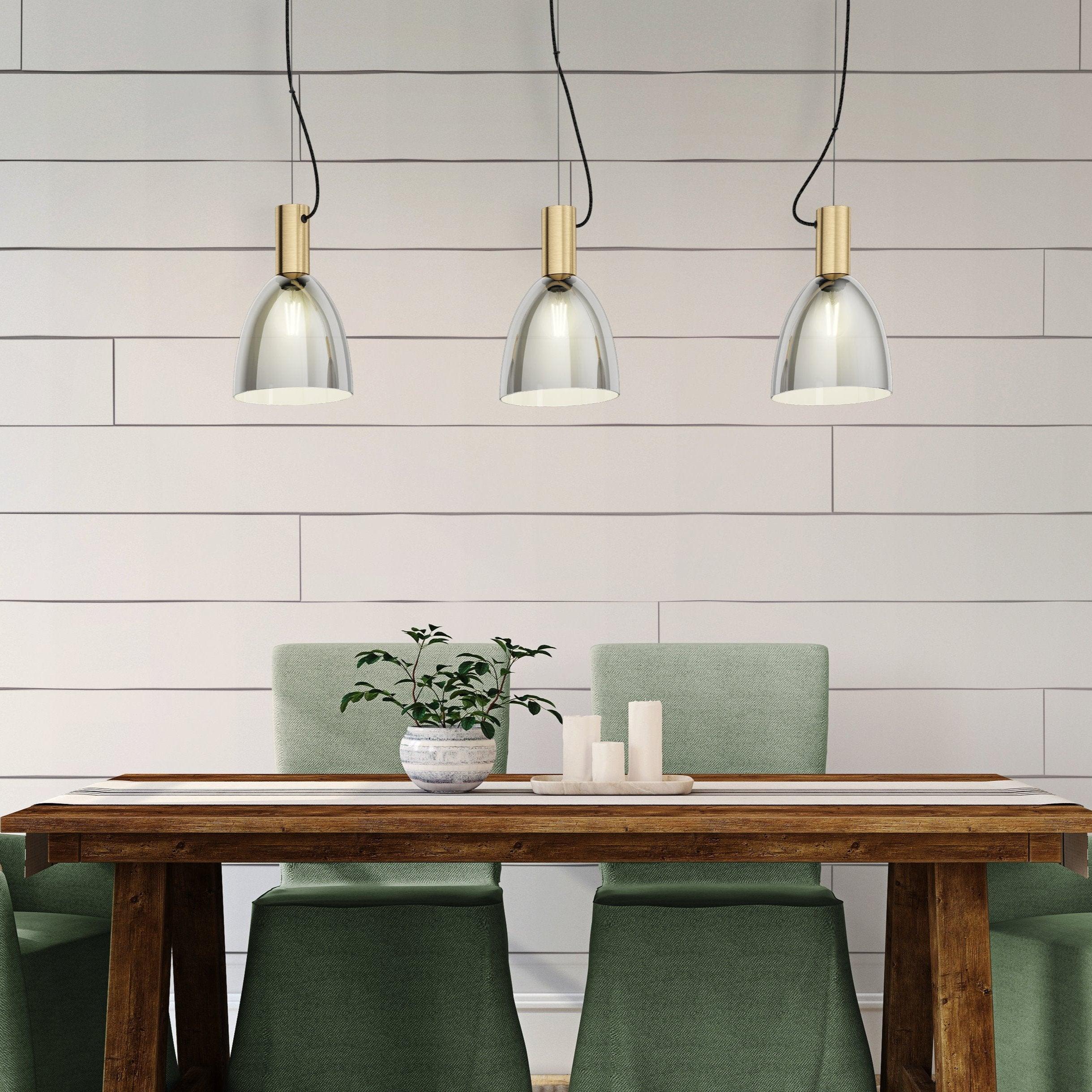 eglo lebalio 3 light brass smoked glass ceiling pendant living room image