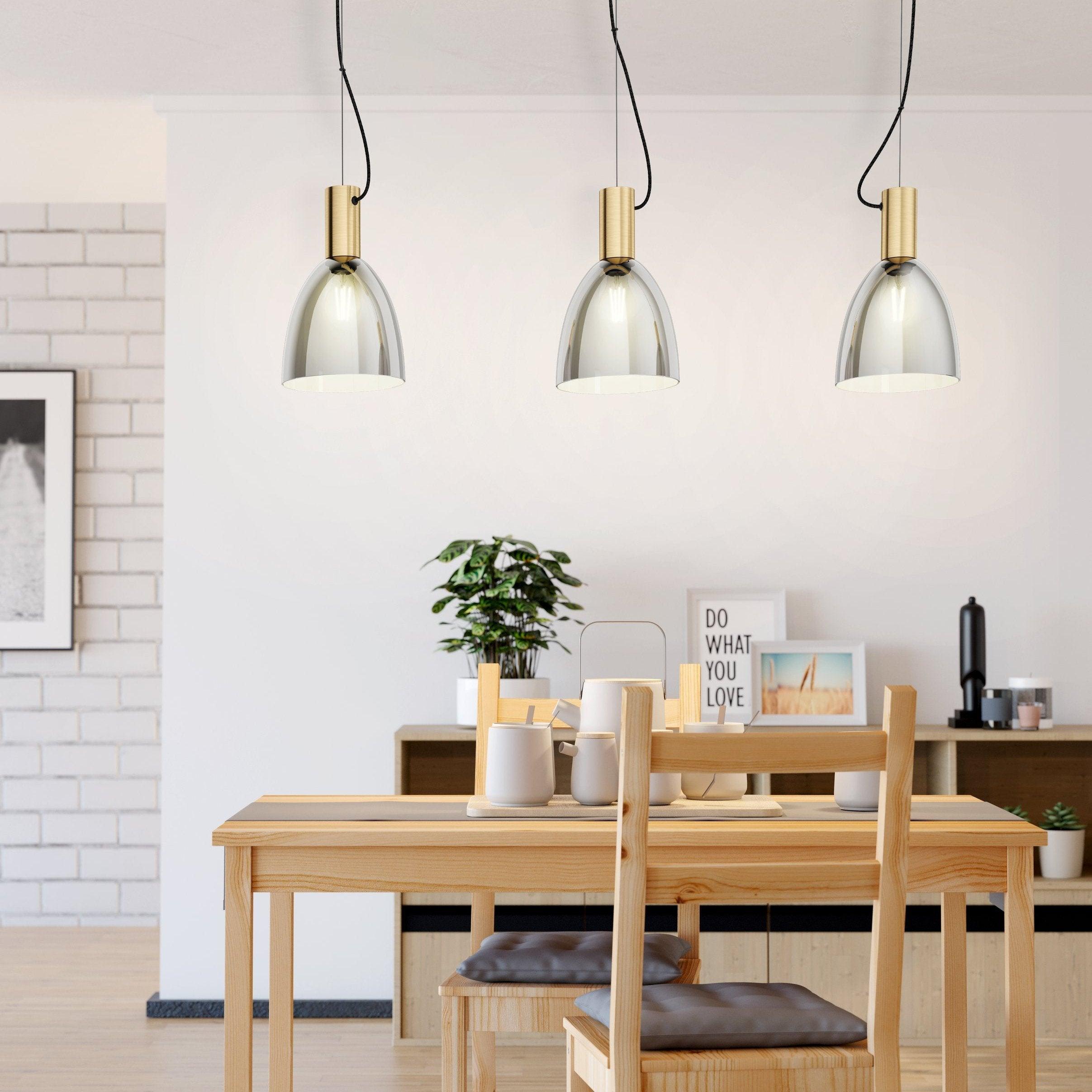 eglo lebalio 3 light brass smoked glass ceiling pendant